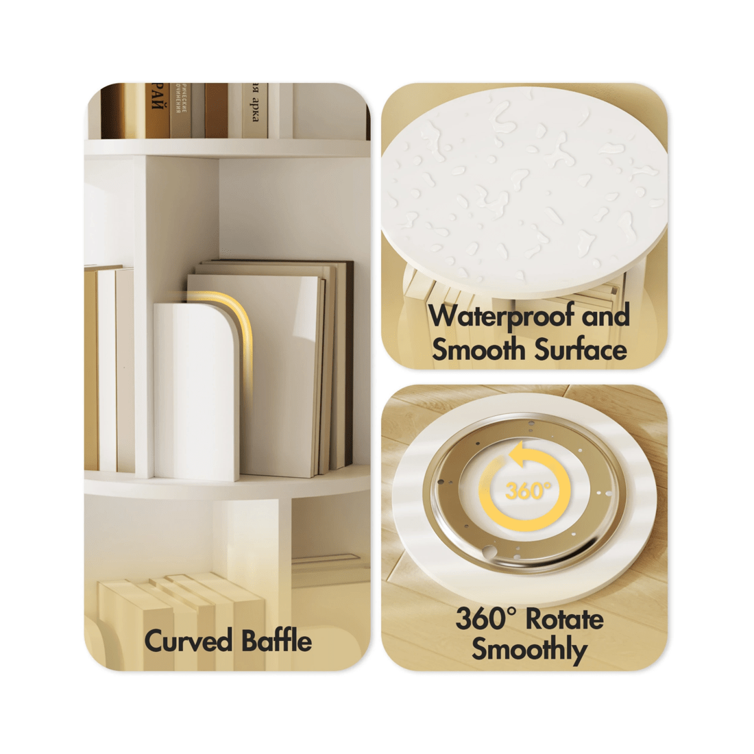 7 Advwin 4 Tiers Bookshelf Rotating Corner Bookcase Cabinet Revolving Display Stand Rack White, 7 of 8