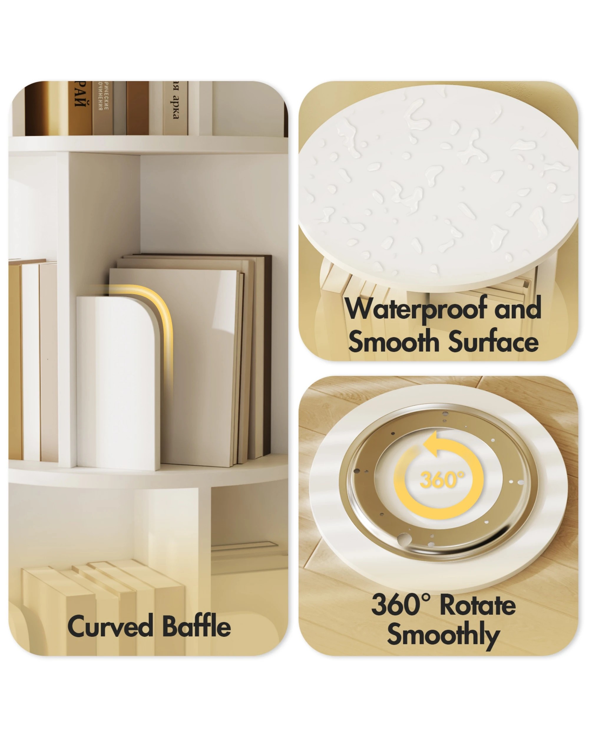 7 Advwin 4 Tiers Bookshelf Rotating Corner Bookcase Cabinet Revolving Display Stand Rack White, 7 of 8