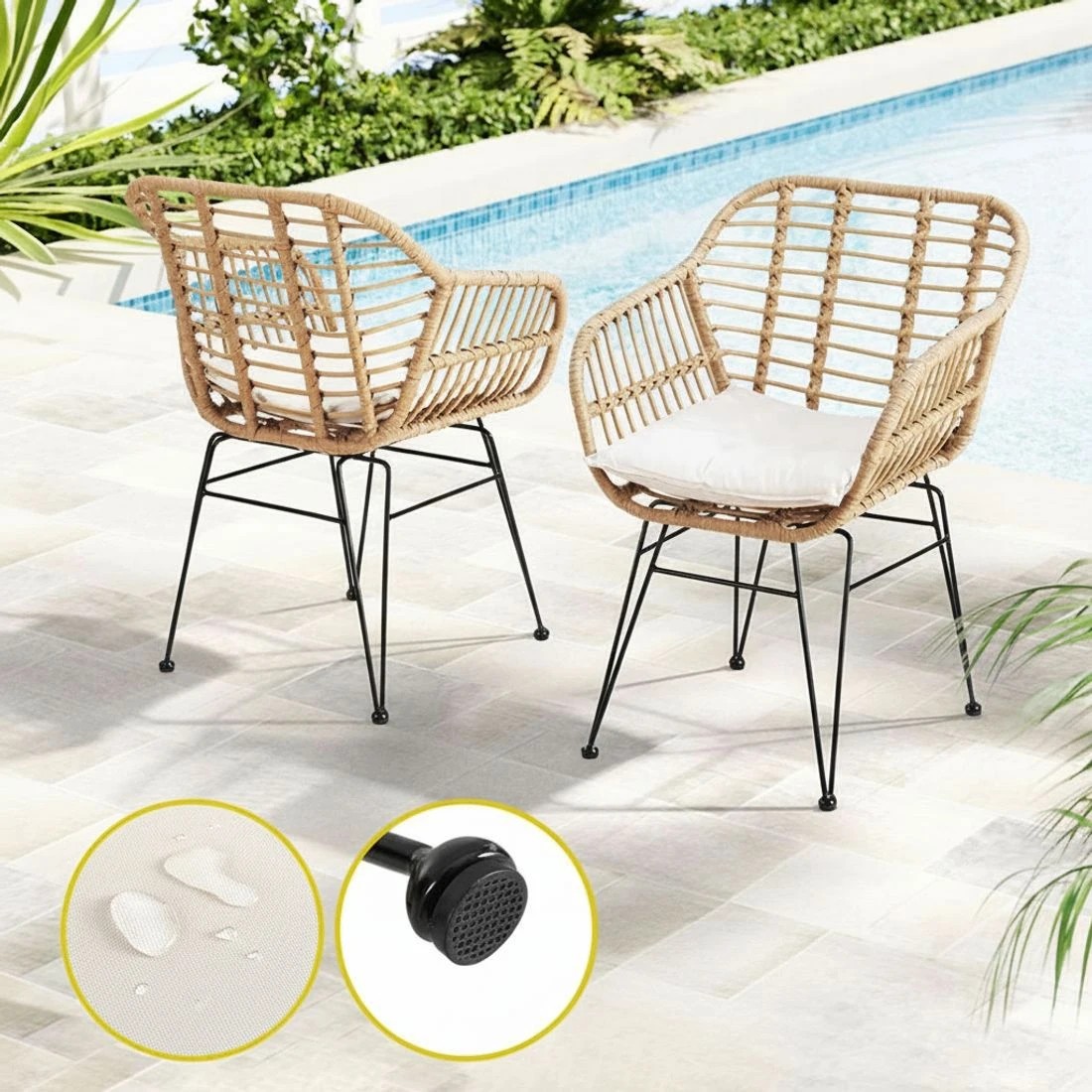 4 Gardeon 3PC Outdoor Furniture Bistro Set Lounge Setting Table Chairs Cushion Patio - Brown, 4 of 4