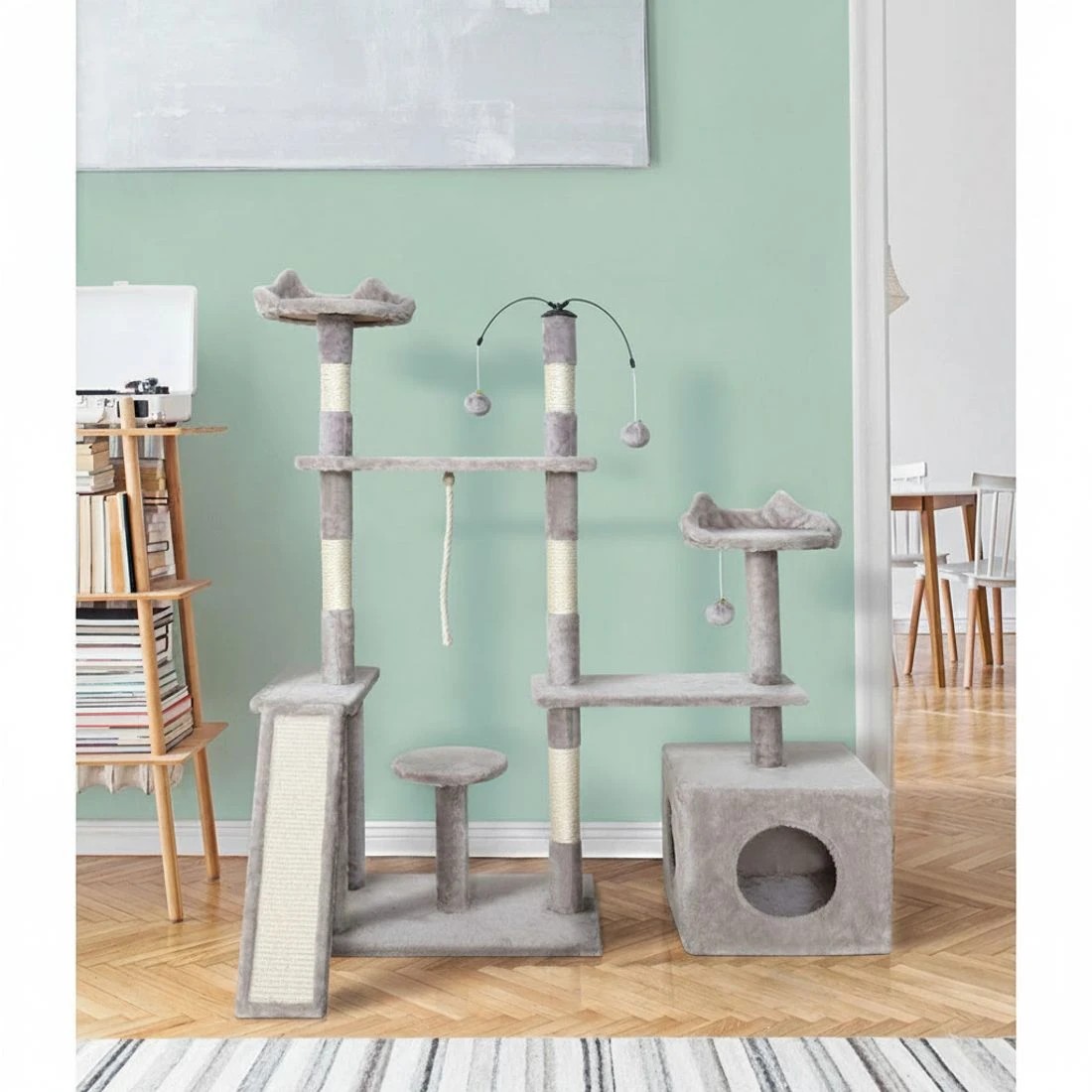 3 i.Pet Cat Tree 135cm Tower Scratching Post Scratcher Wood Condo House Toys - Grey, 3 of 5