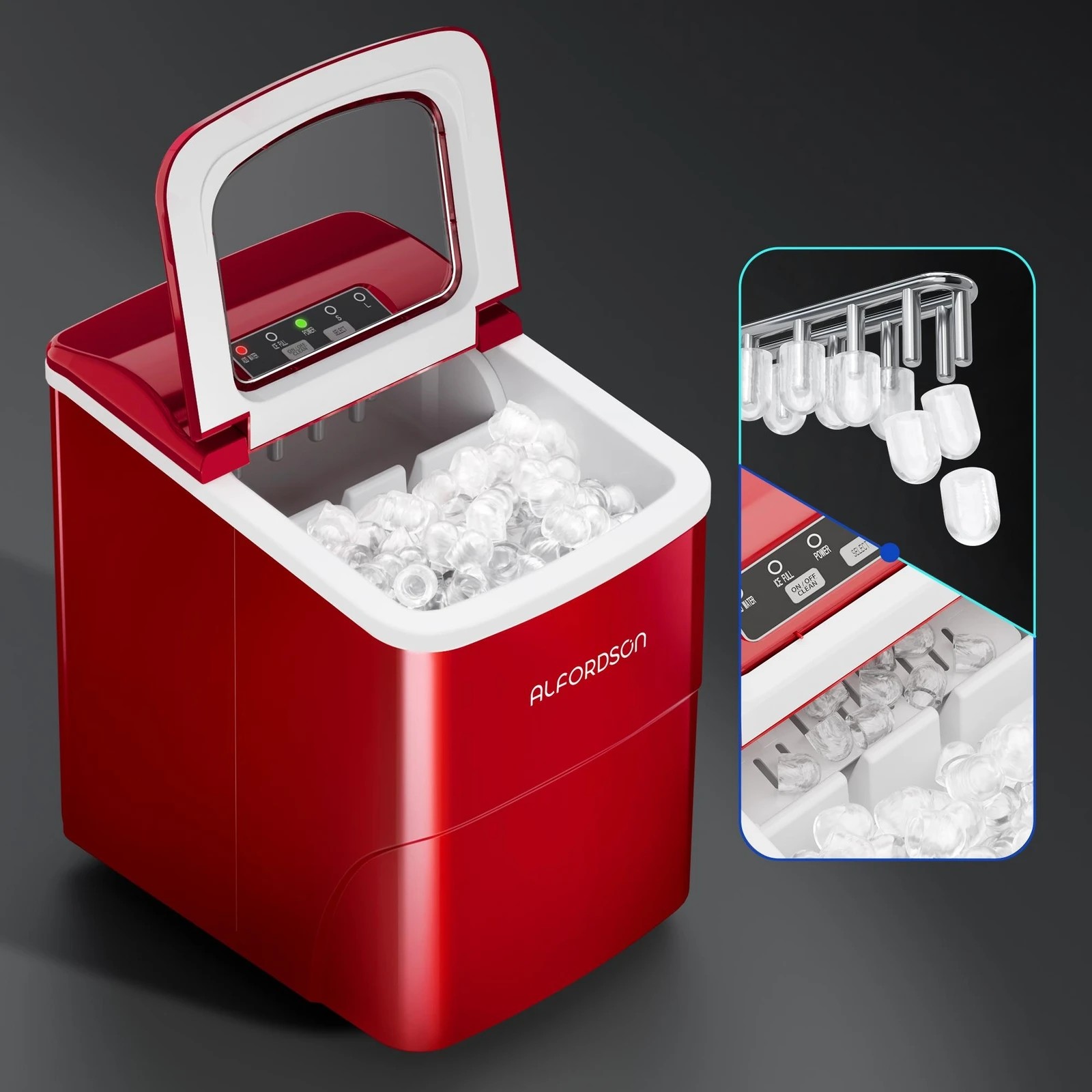 6 Alfordson Ice Maker Machine Commercial Portable 12kg Ice Cube Tray 2.2L - Red, 6 of 10