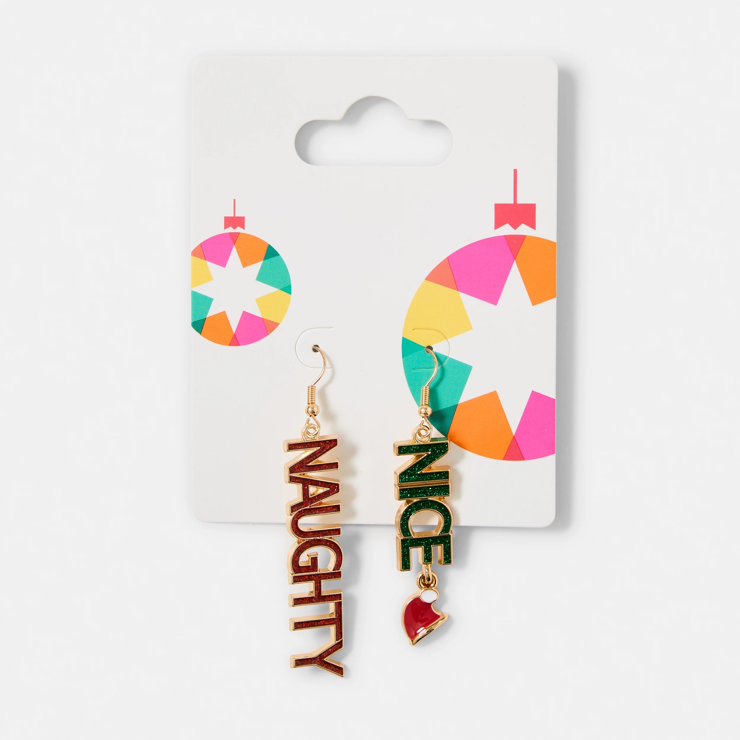 5 Christmas Naughty Nice Earrings - Green, Red and Gold Tone, 5 of 5