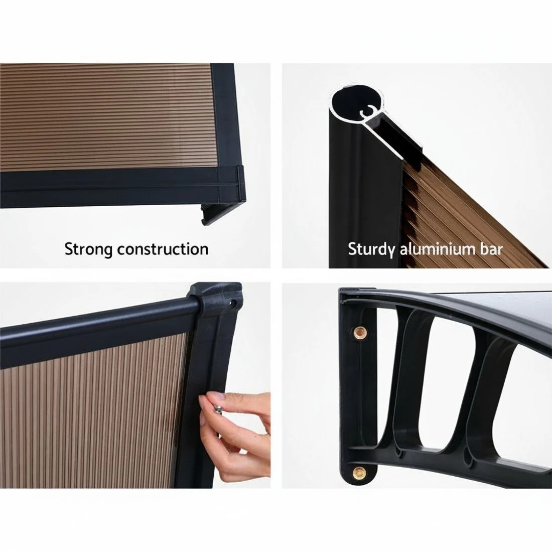 6 Instahut Window Door Awning Canopy 1.5mx4m  Sheet  Plastic Frame - Brown, 6 of 6