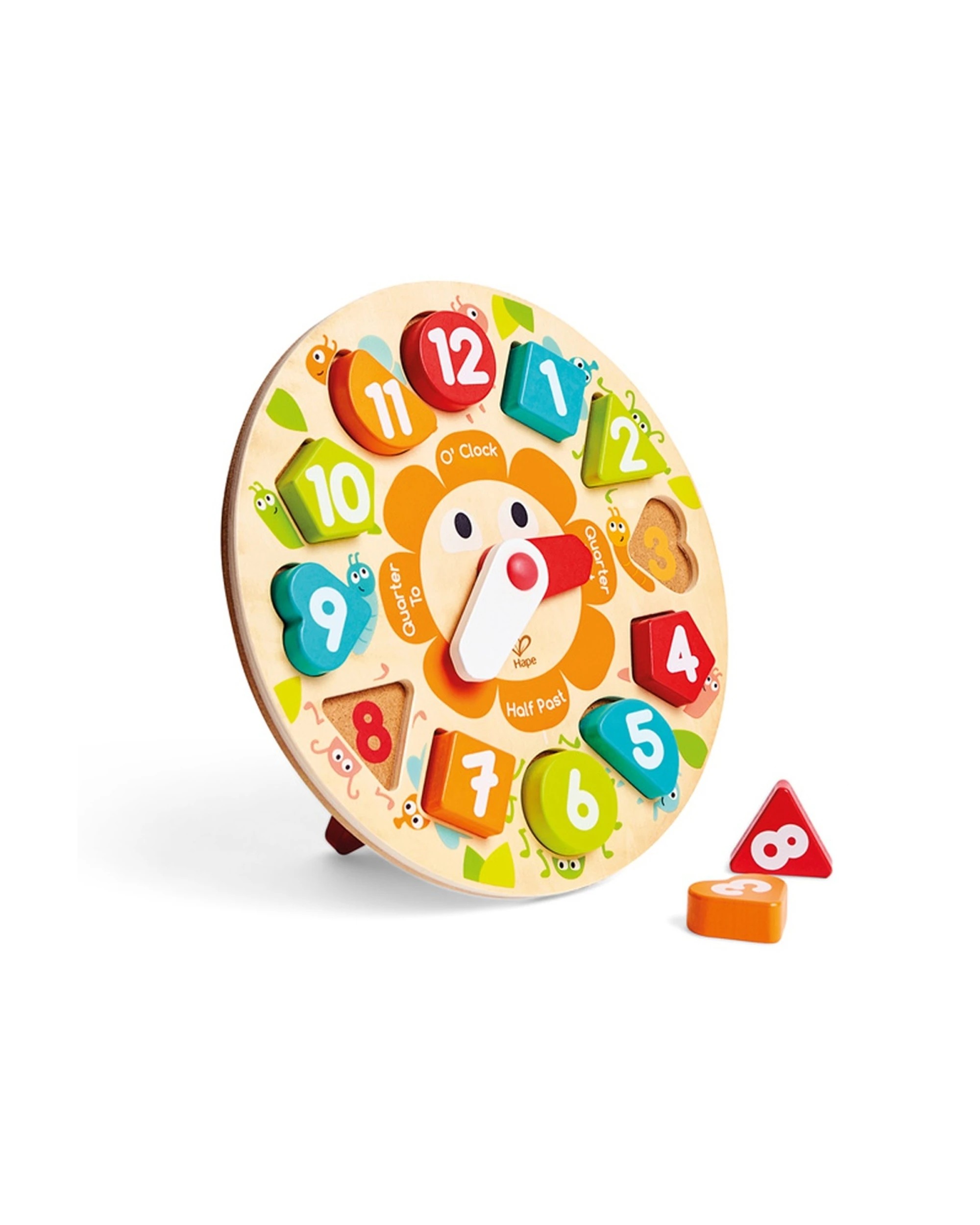 1 Hape Chunky Clock Puzzle Learn To Tell Time Colourful Shapes Educational Toy - Multi, 1 of 4