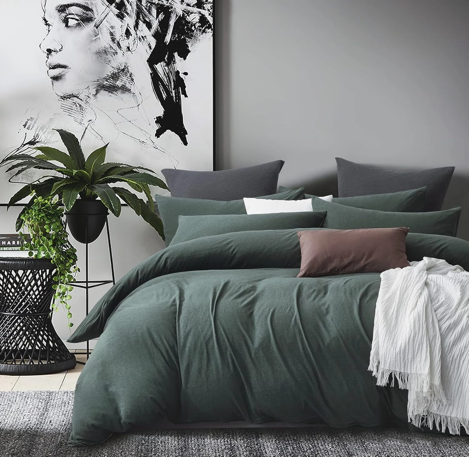 1 Gioia Casa Jersey Cotton Quilt Cover Set Soft Breathable Stretchy - Queen Bed - Green, 1 of 5