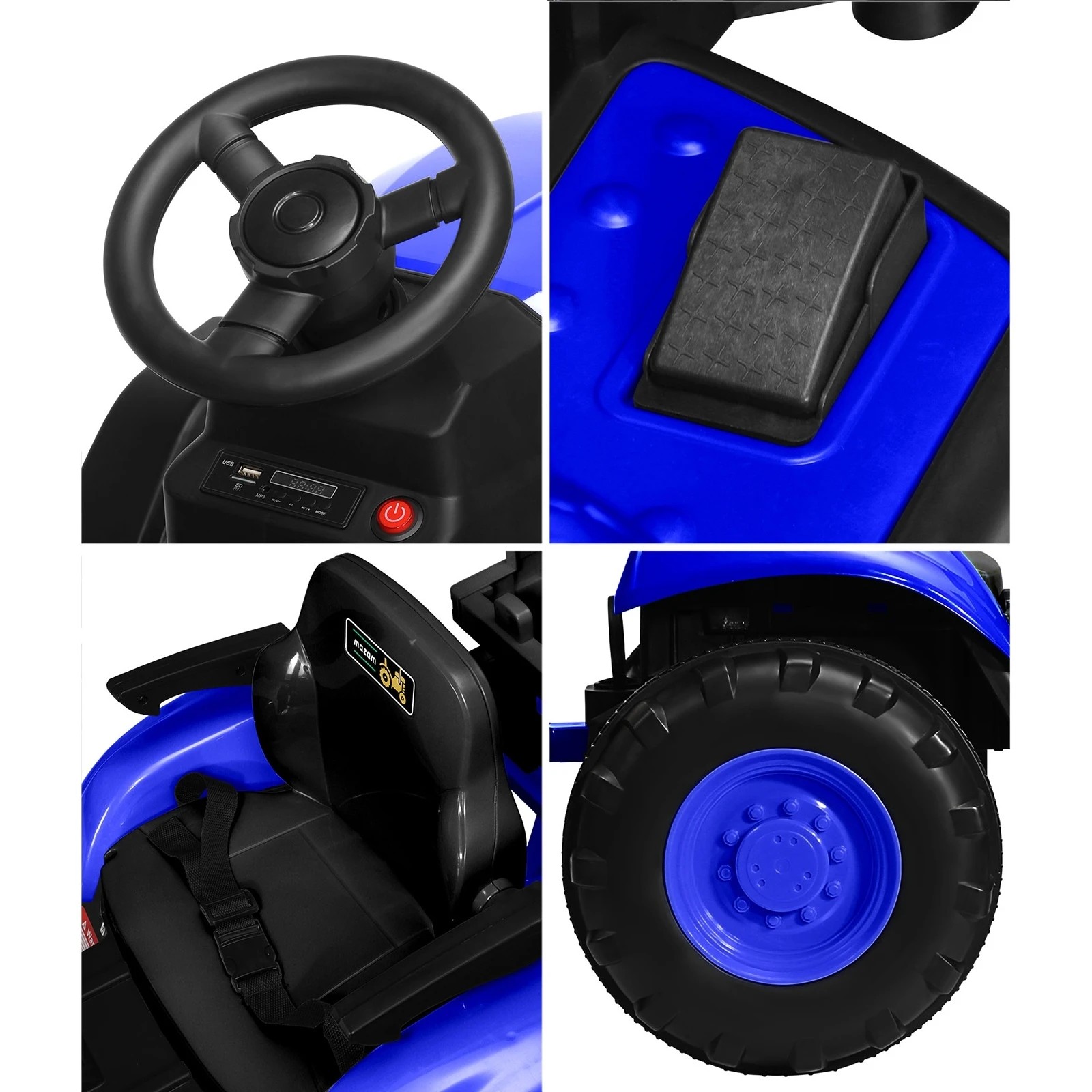 6 Mazam Kids Ride On Car Tractor 156 Cm Trailer 12v Remote Electric Toddlers Toy
 - Blue, 6 of 10