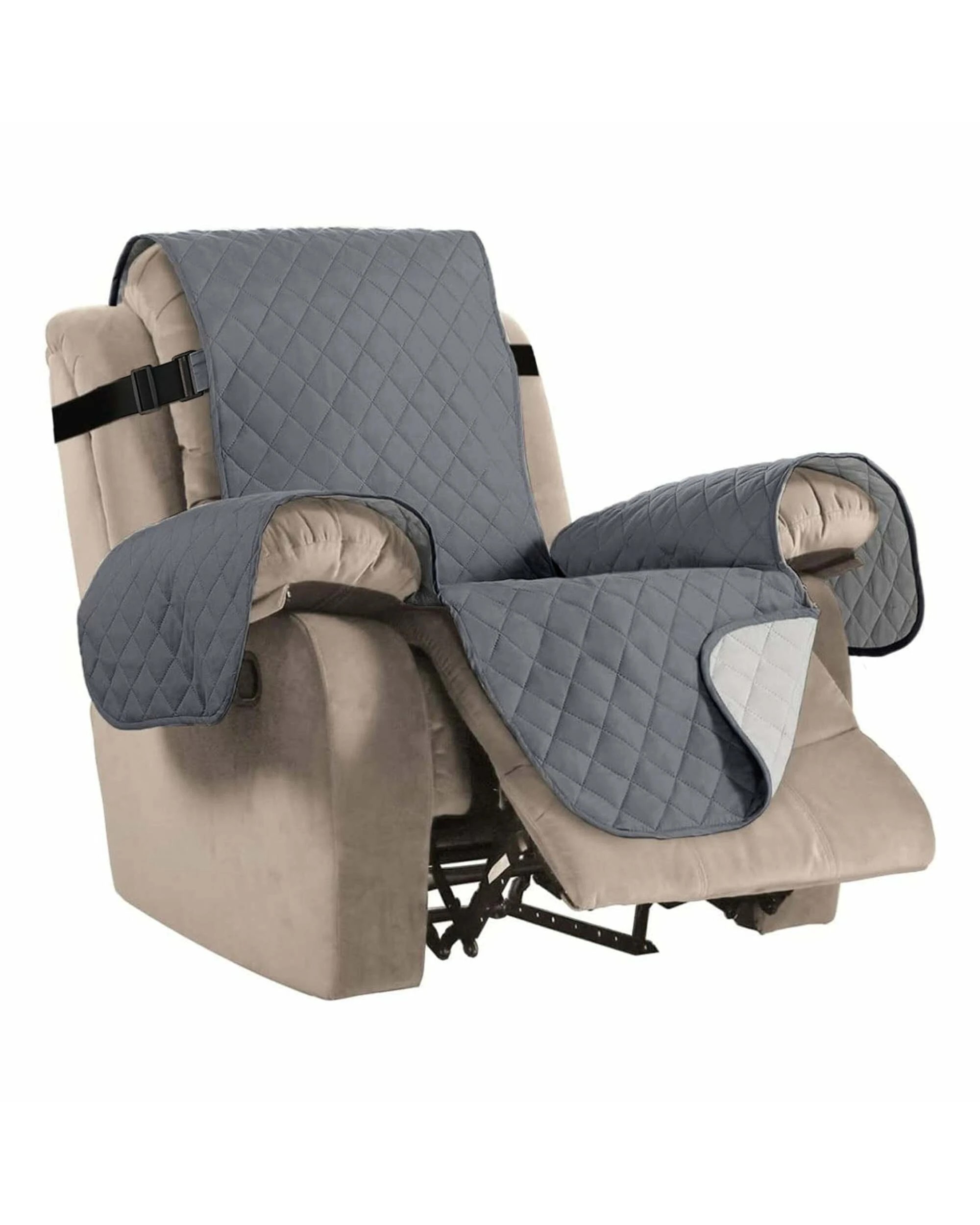 1 Smarcute 1 Seater Quilted Reversible Recliner Chair Cushion with Straps - Grey, 1 of 5