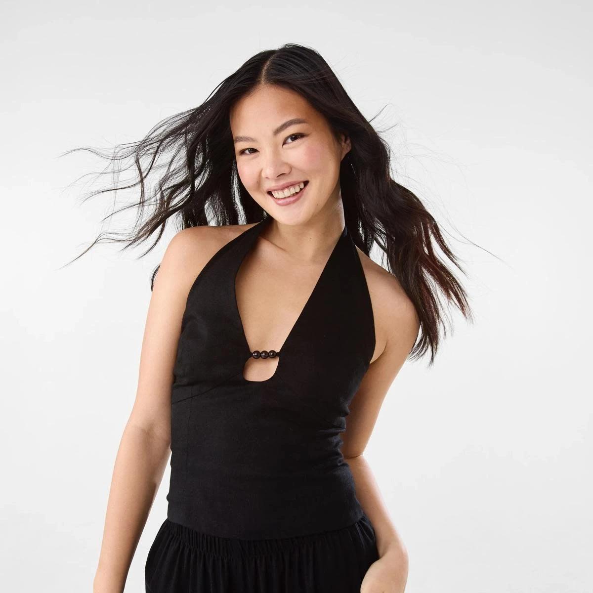 1 Linen Blend Beaded Top BLACK, 1 of 10