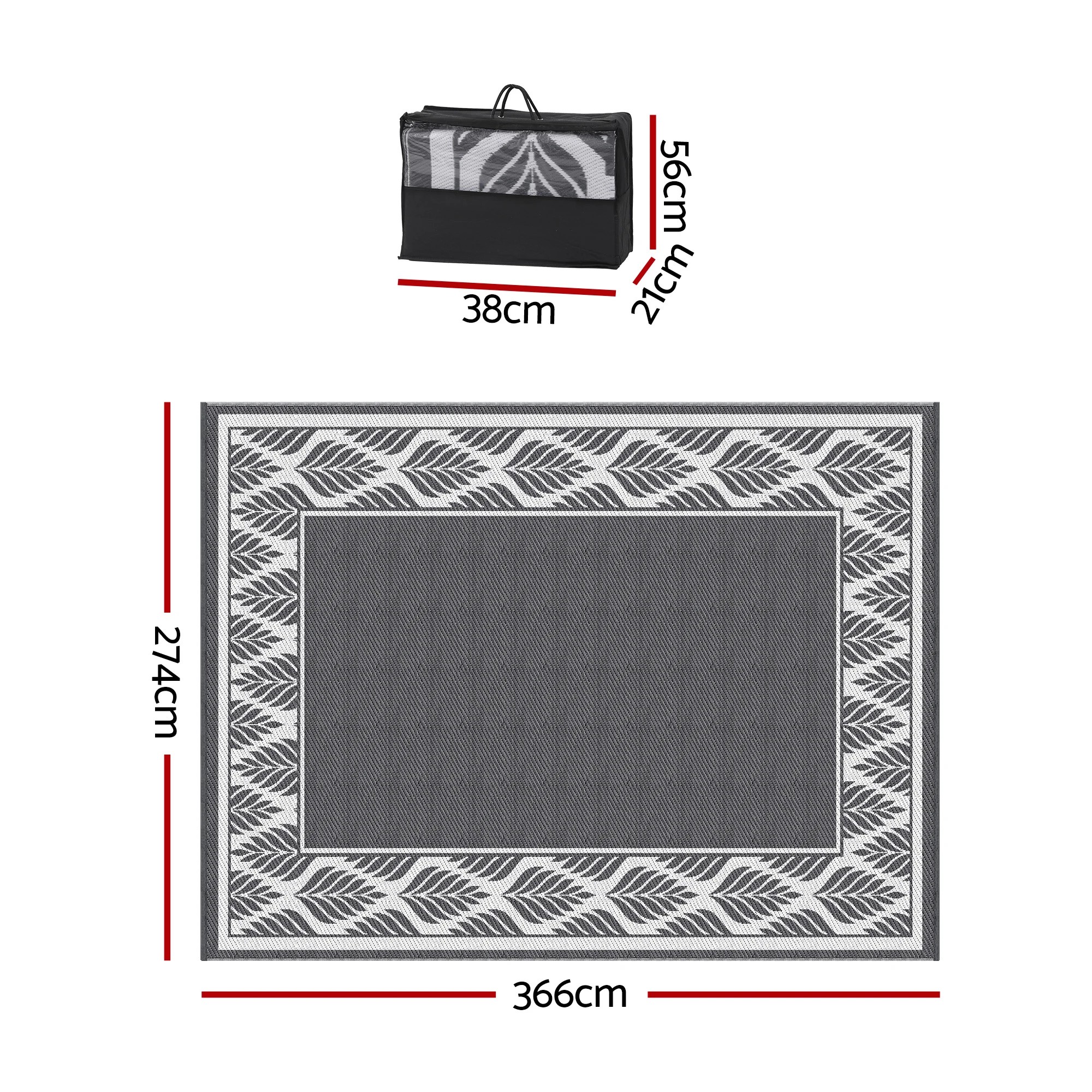 Gardeon Outdoor Rugs 274x366cm Large Carpet Reversible PP Dual-Sided ...