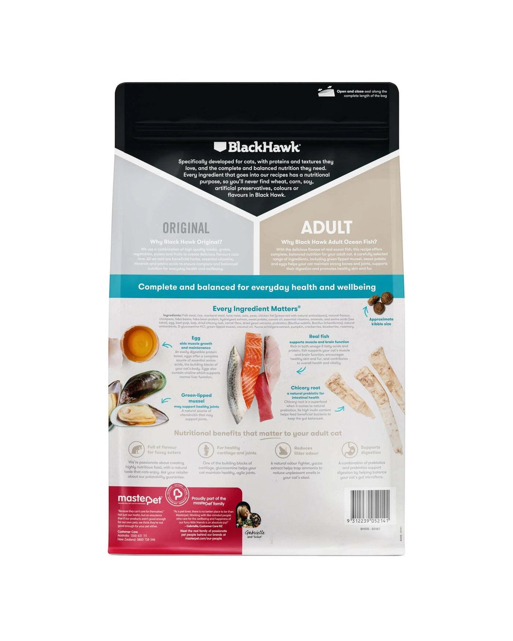 2 Black Hawk Adult 1+ Complete & Balanced Dry Cat Food Original Ocean Fish 2kg, 2 of 3