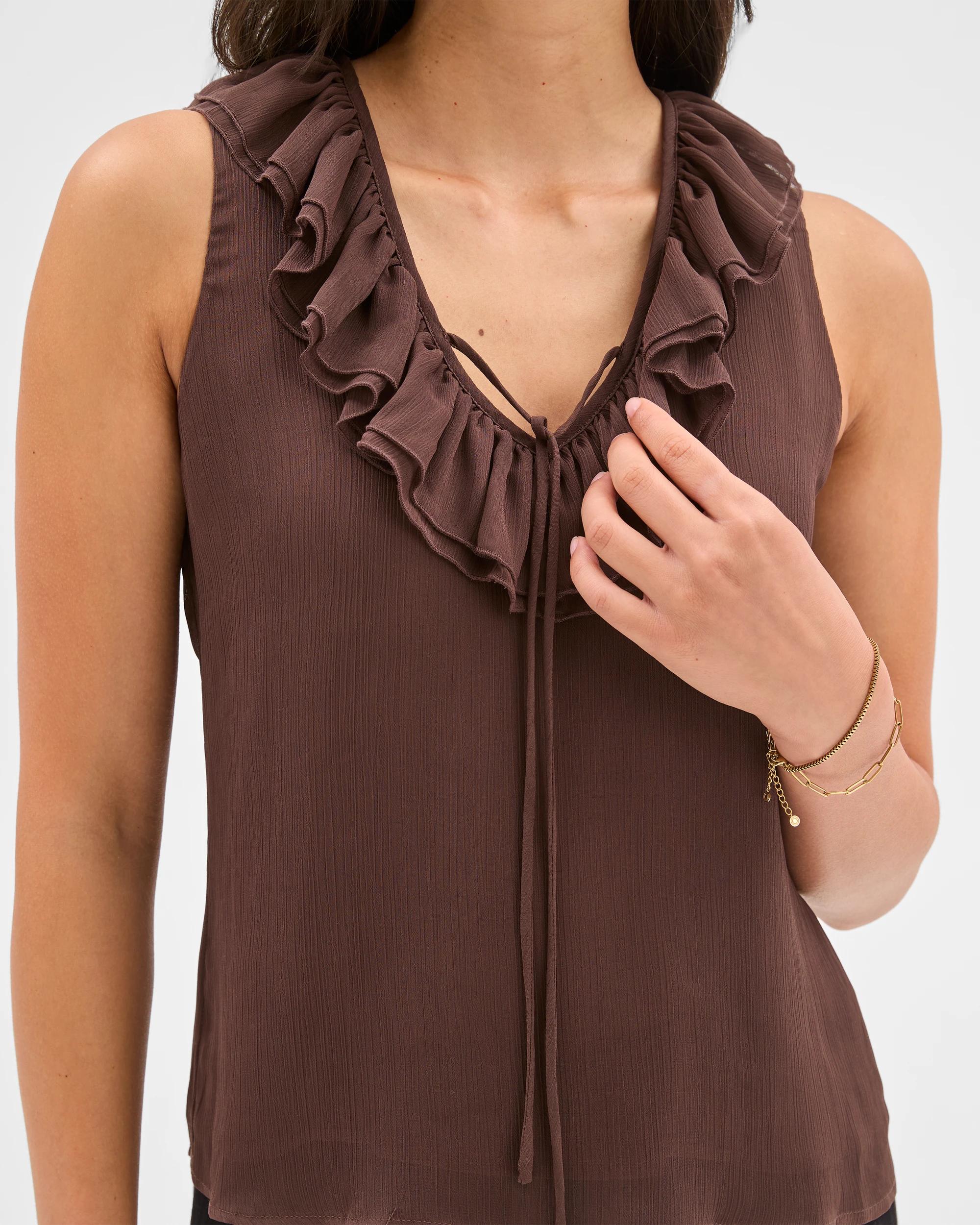 5 Sleeveless Ruffle Blouse - Preview BITTER CHOCOLATE, 5 of 6