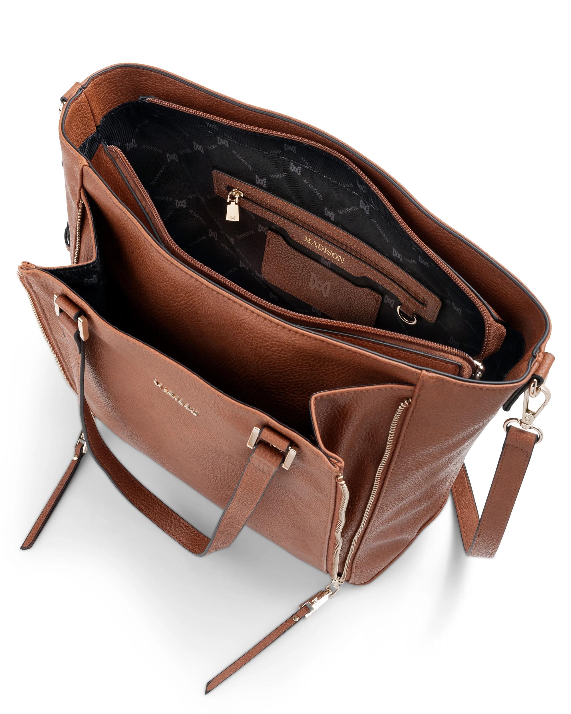 5 Madison Accessories Amelia Large Zip Detail Tote DK TAN LT GOLD, 5 of 8