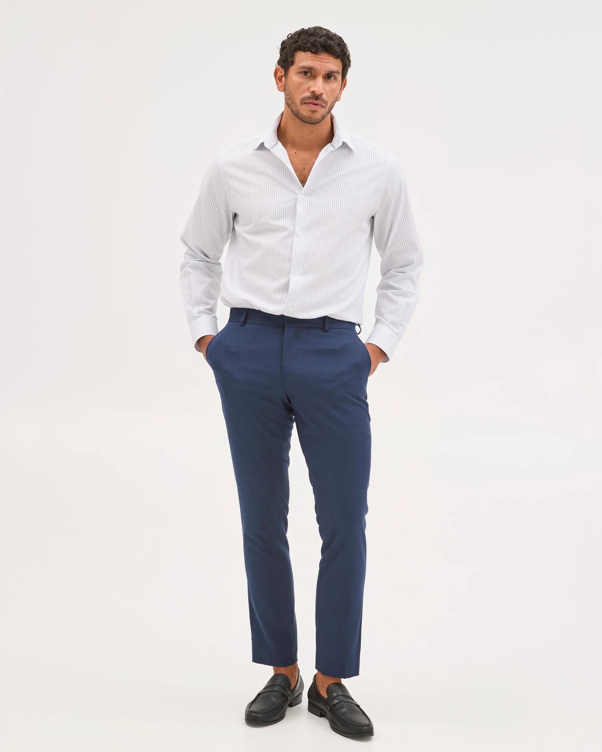 2 Preview Australian Cotton Sharp Pinstripe Business Shirt CHAMBRAY, 2 of 7