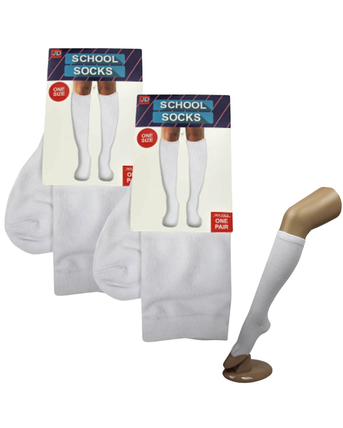 BR Home 2 Pairs Kids Plain Ribbed Knee High Cotton School Socks - White ...