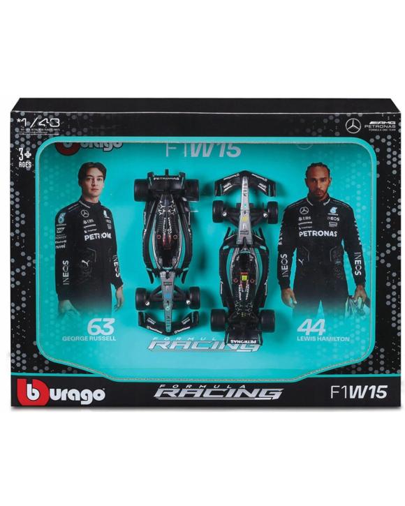 F1 2024 Mercedes AMG W15 #63 Russell & #44 Hamilton 1:43 Scale Diecast Gift Pack