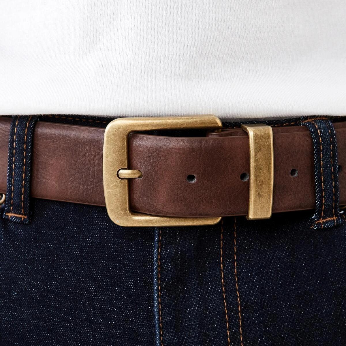 3 Casual Brass Buckle Belt Chocolate, 3 of 3