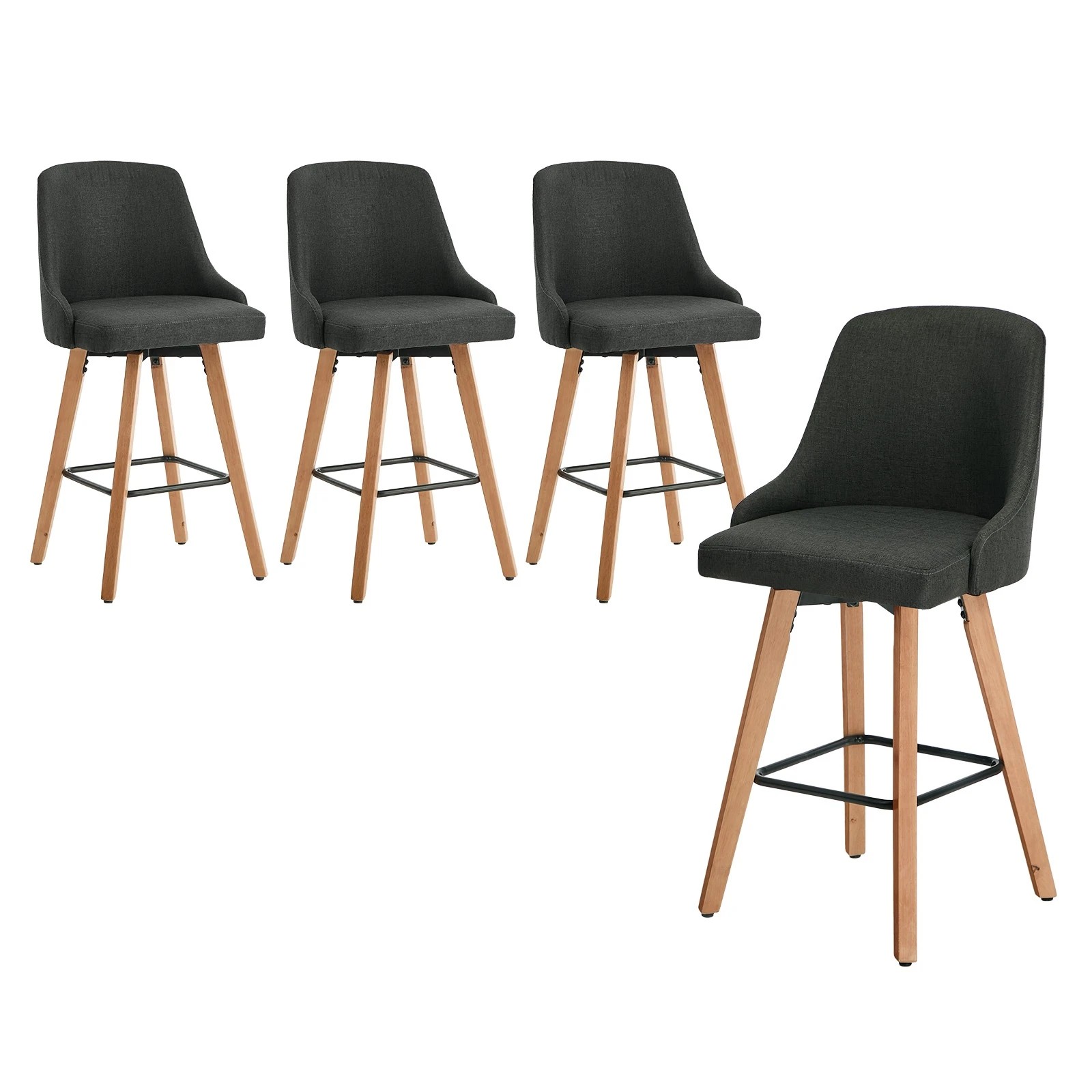 1 Oikiture 4x Bar Stools Swivel Wooden - Grey, 1 of 8