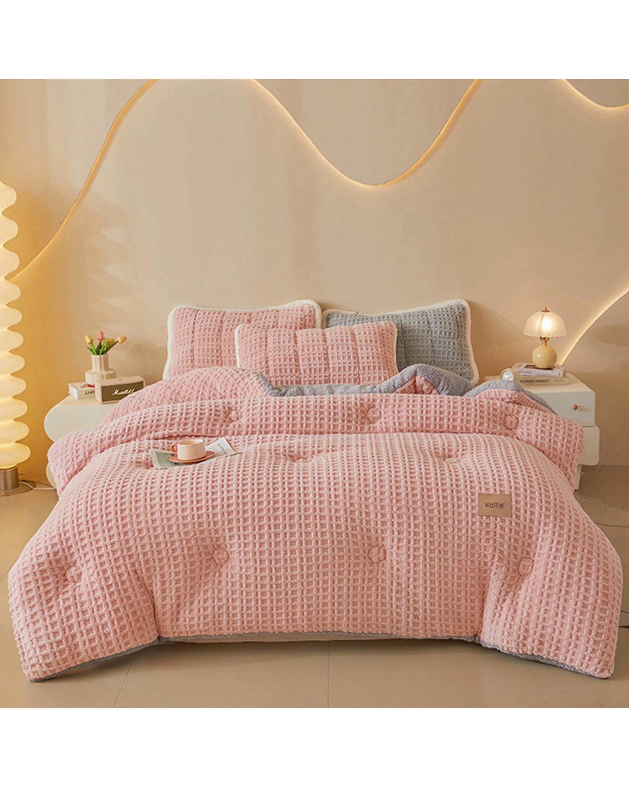 2 Cotton More Thick Warm Blanket Reversible Waffle Plush Comforter 200x230cm - Pink, 2 of 4