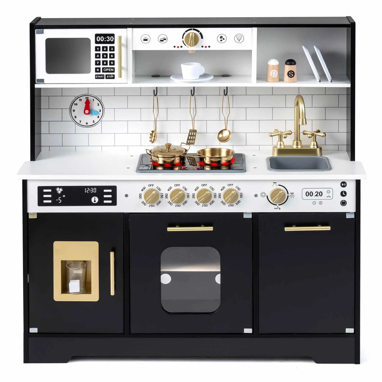 1 Costway Play Kitchen Kitchen Playset w/Light Sound Stoves Sink Faucet Oven - Black, 1 of 1