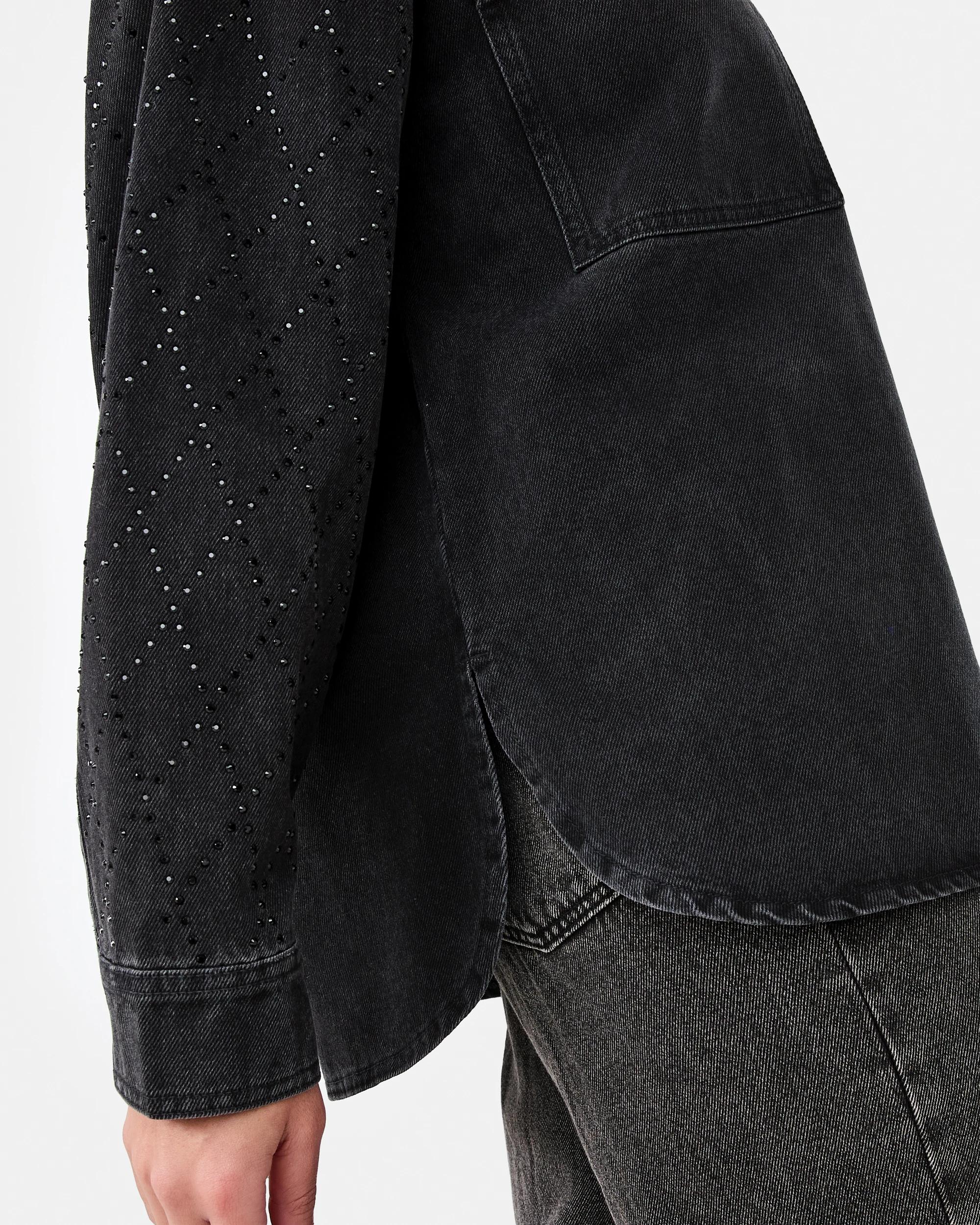 8 Long Sleeve Diamante Denim Shirt Black Wash, 8 of 9