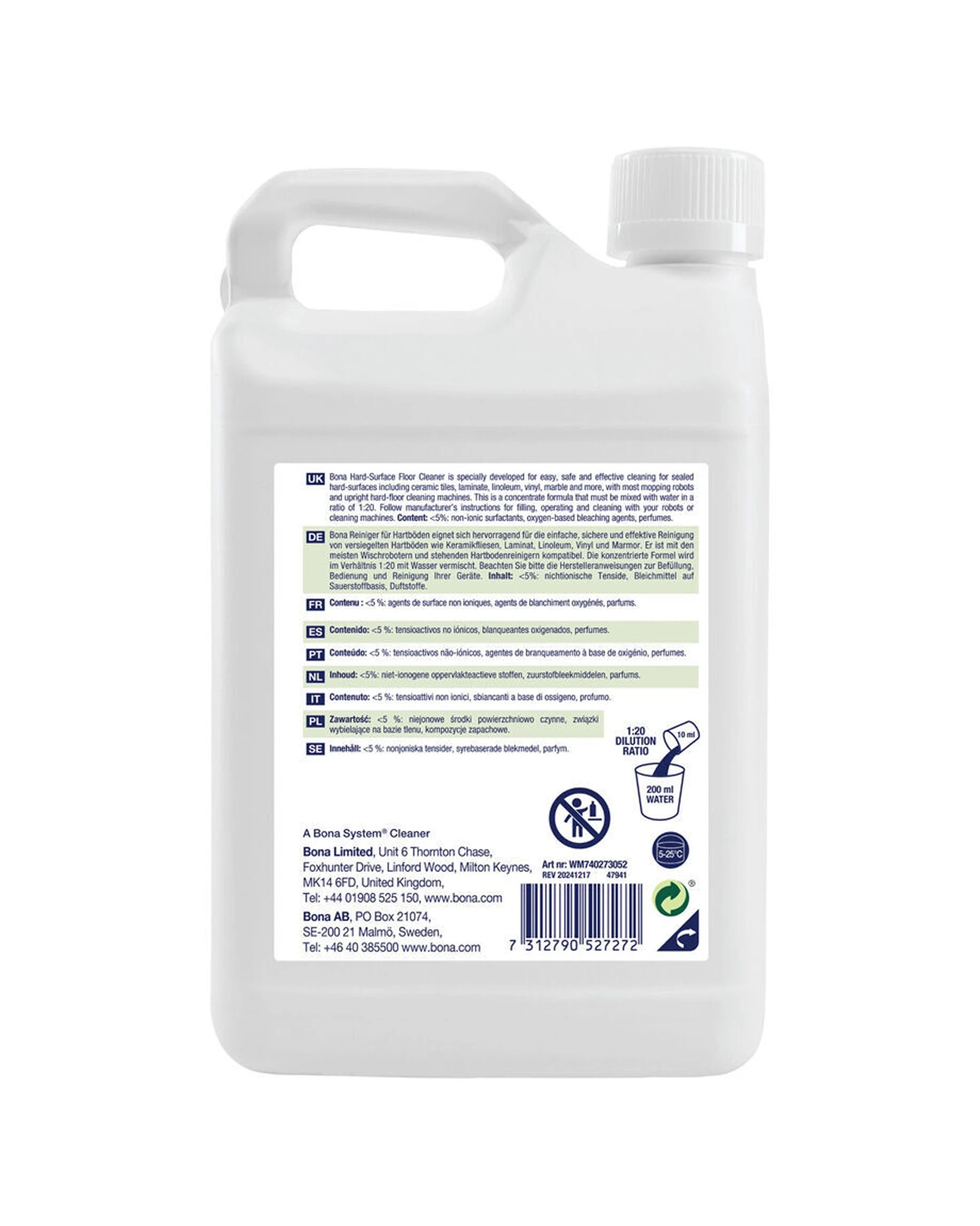 3 Bona Hard Surface Floor Cleaner Concentrate 2 x 1.1L For Mopping Robots - Multi, 3 of 3