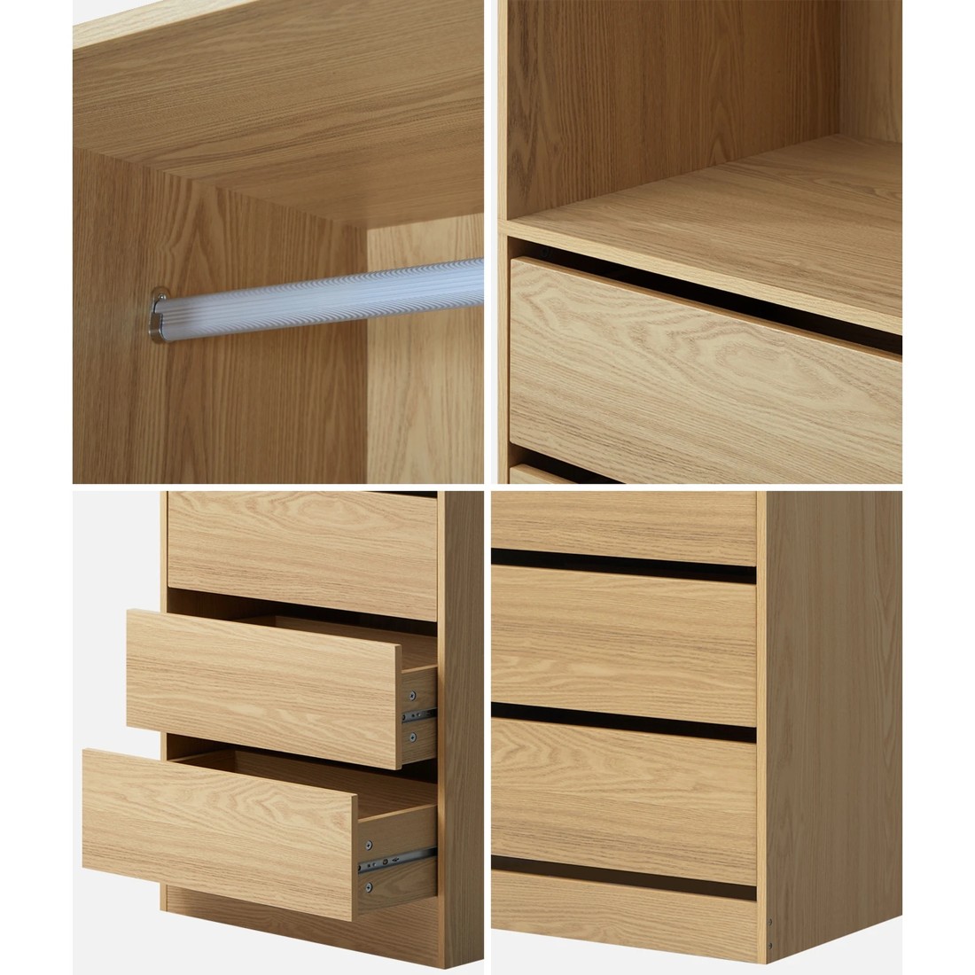 4 Oikiture Wardrobe Clothes Storage Organizer 3 Drawers Hanging Rail
 - Natural, 4 of 10