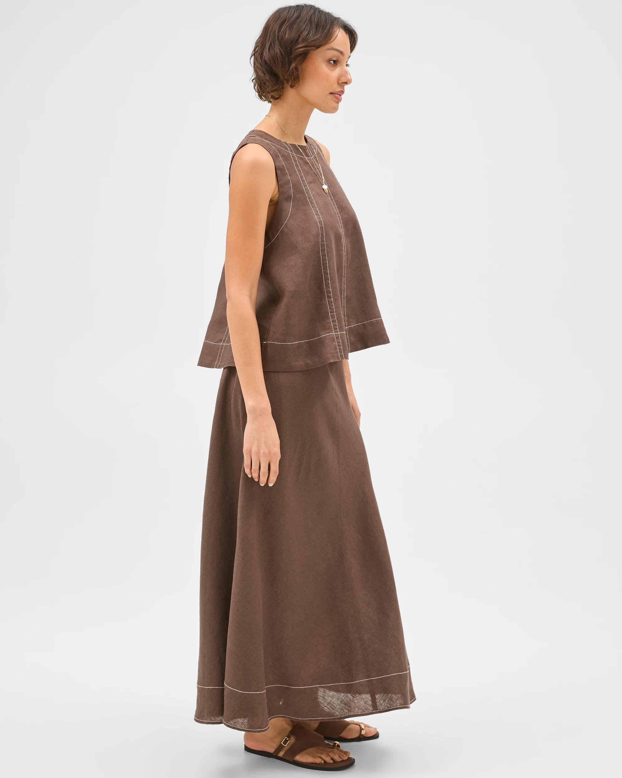 4 Target Woman European Linen Seam Detail Midi Skirt COFFEE BEAN, 4 of 7