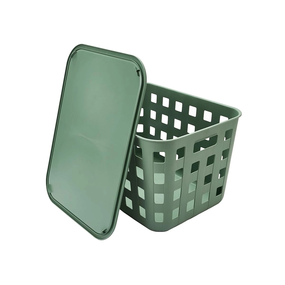 6 45L Rectangle Trellis Basket with Lid - Green, 6 of 8
