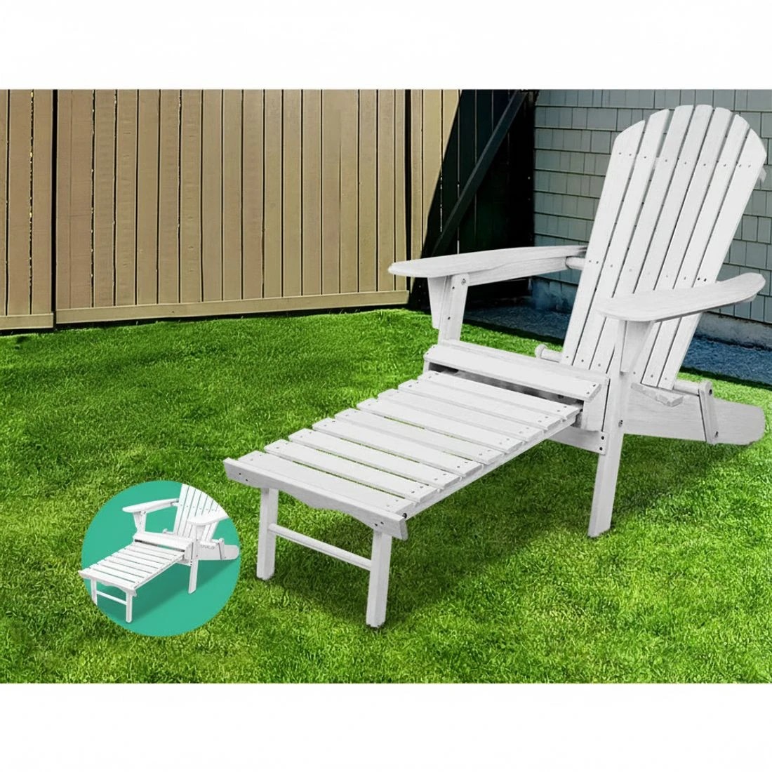 4 Gardeon Sun Lounge Outdoor Chairs Wooden Foldable Patio Furniture Adirondack - White, 4 of 6