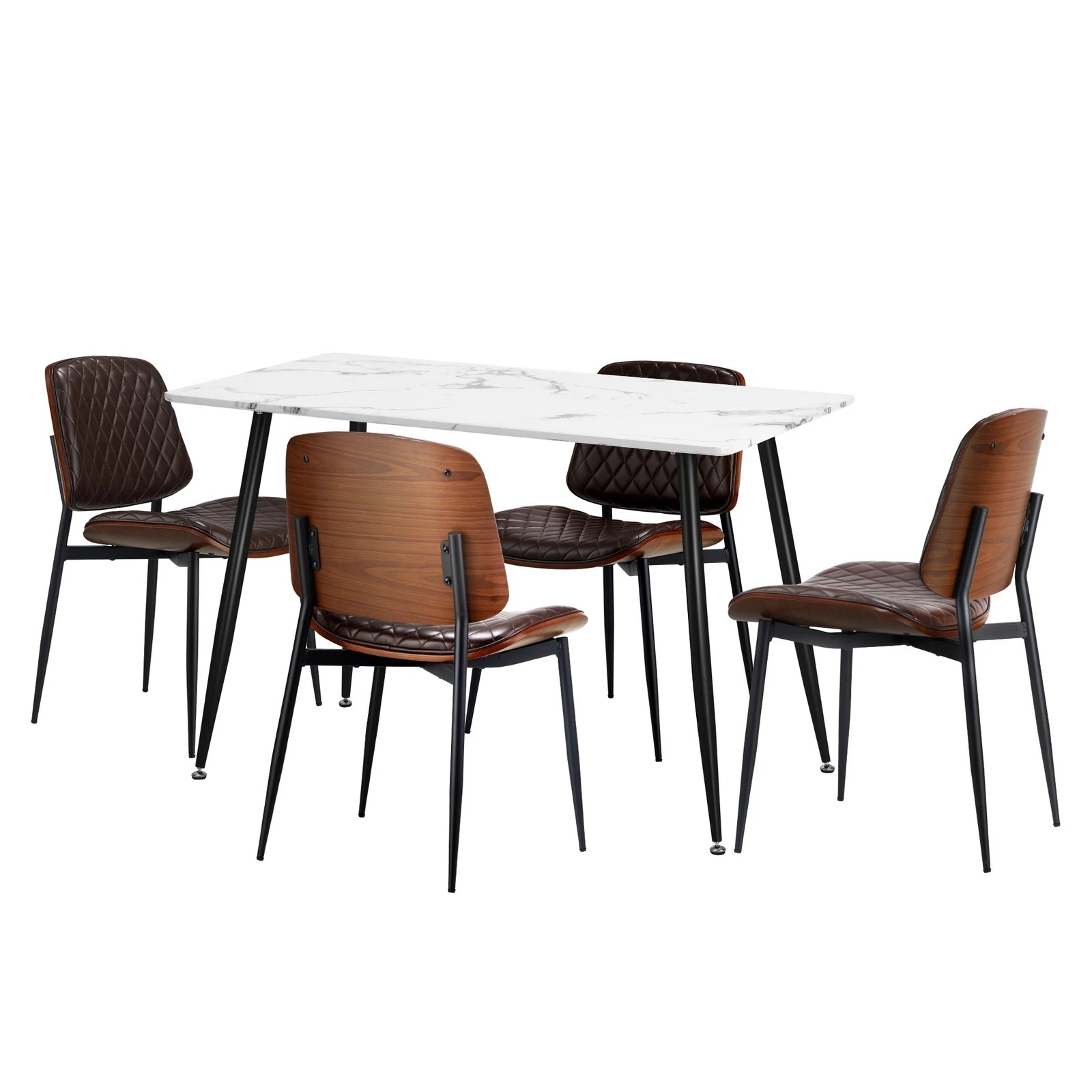 9 Oikiture 120cm Rectangle Dining Table with 4PCS Dining Chairs PU Walnut - Multi, 9 of 9