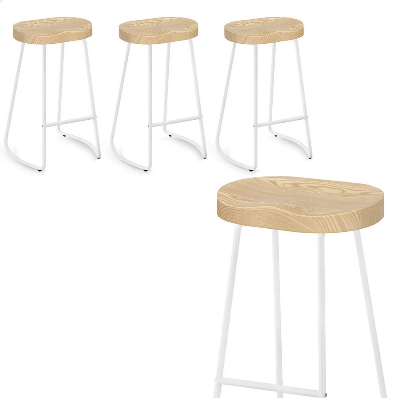 1 Alfordson 4x Bar Stools 75cm Tractor Kitchen Wooden Vintage Chair - Natural, 1 of 10
