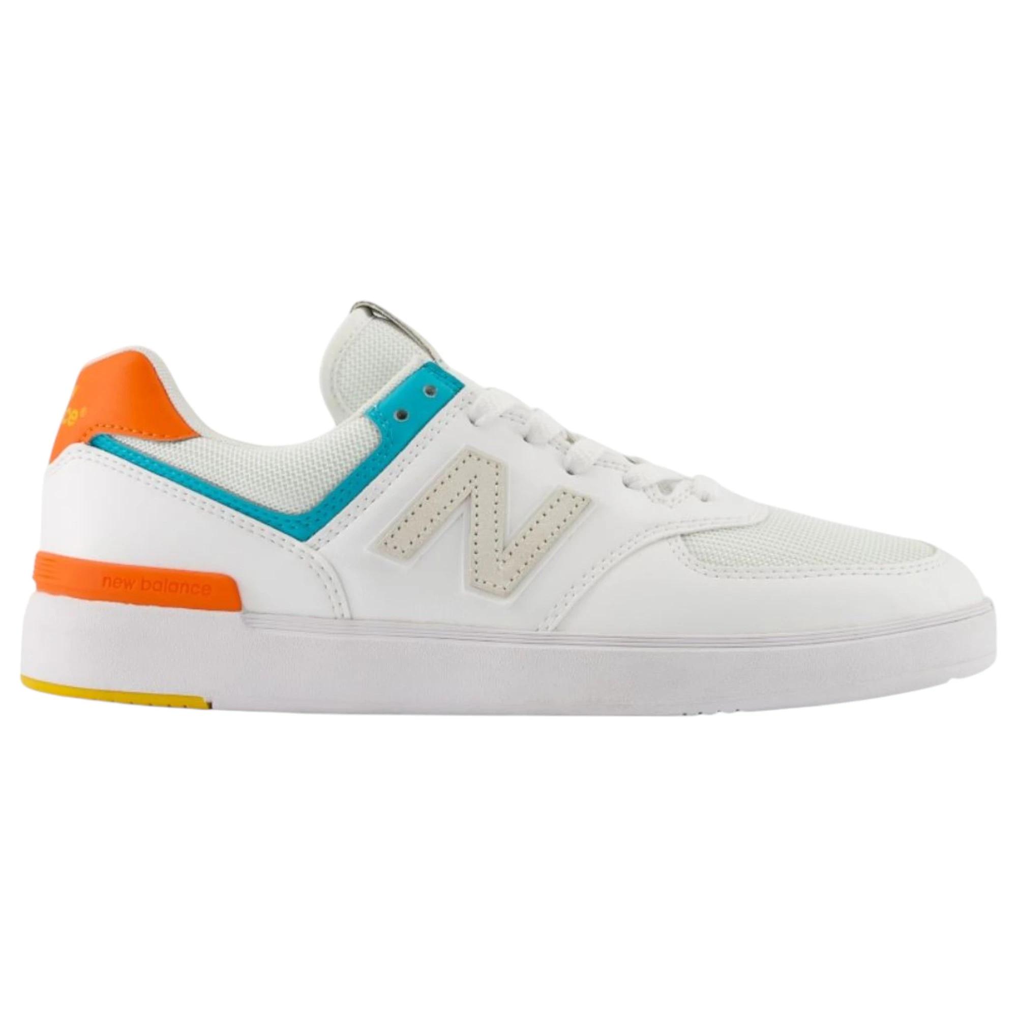 3 New Balance Mens 574 White/ Orange Athletic Casual Sneakers WHITE/ORANGE, 3 of 4
