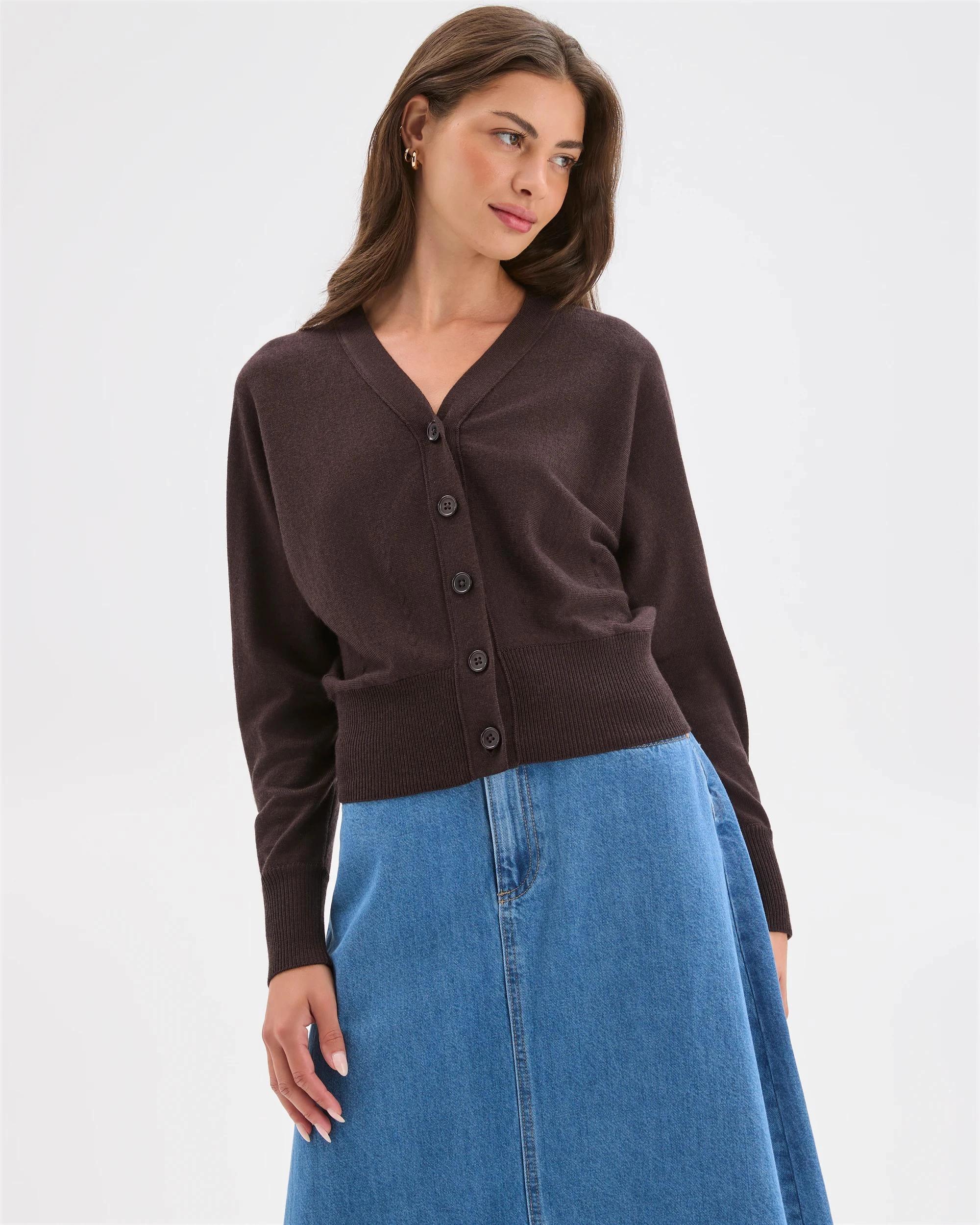 3 Target Petites Petites Australian Merino Wool Long Raglan Sleeve Cardigan DARK CHOCOLATE, 3 of 7