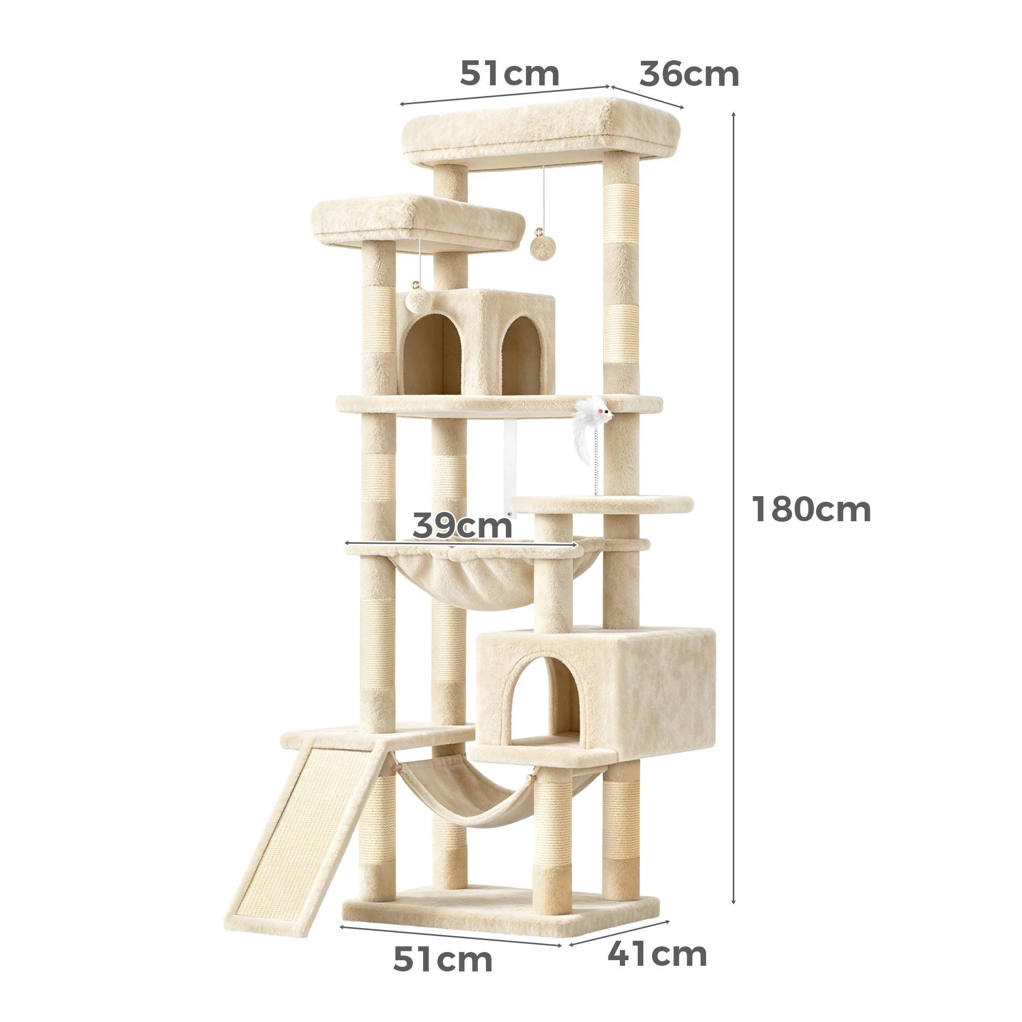 3 Beastie Cat Tree Scratcher Tower Scratching Post Condo 180cm - Beige, 3 of 4