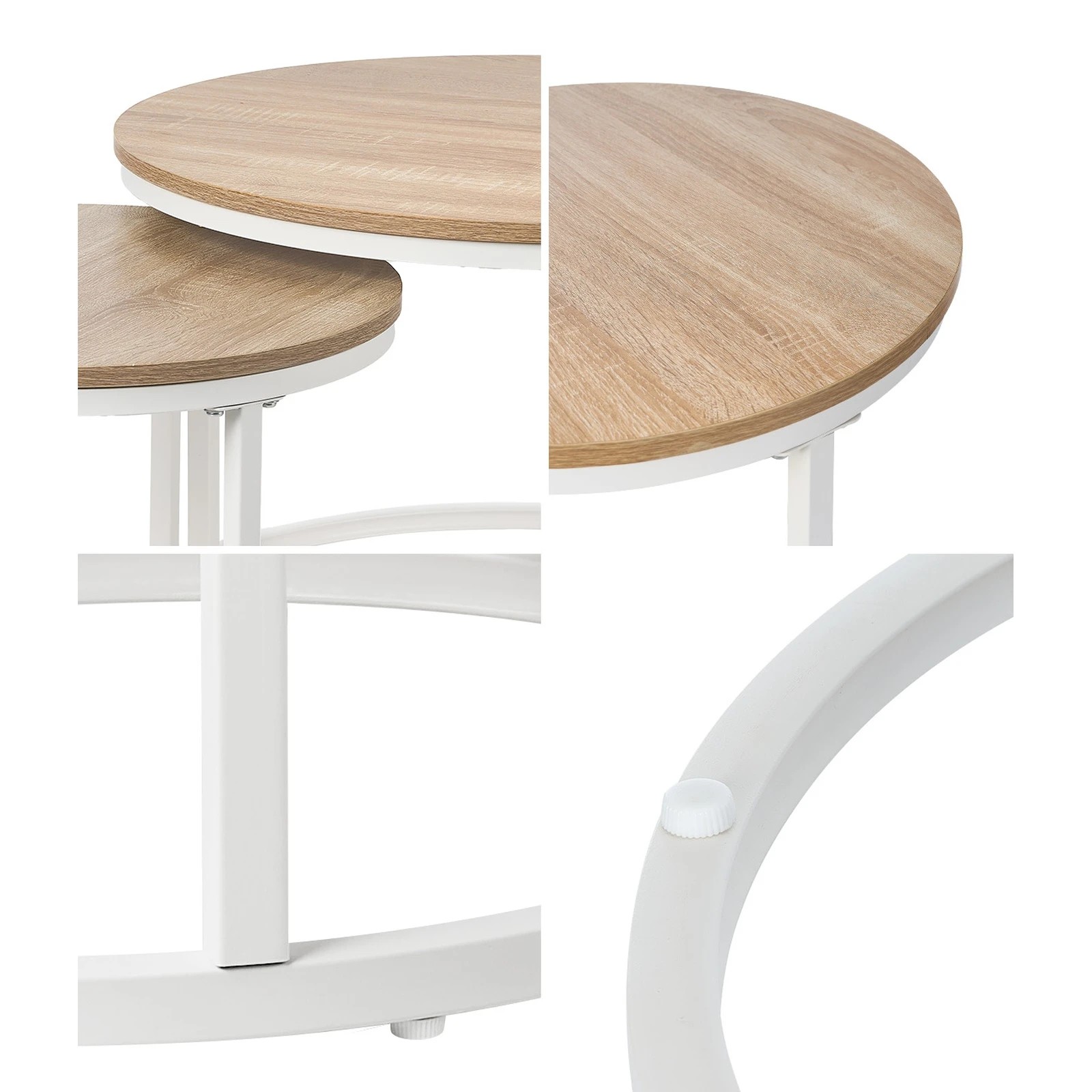 4 Oikiture Set Of 2 Coffee Table Round Nesting Side End Table
 - Natural, 4 of 10