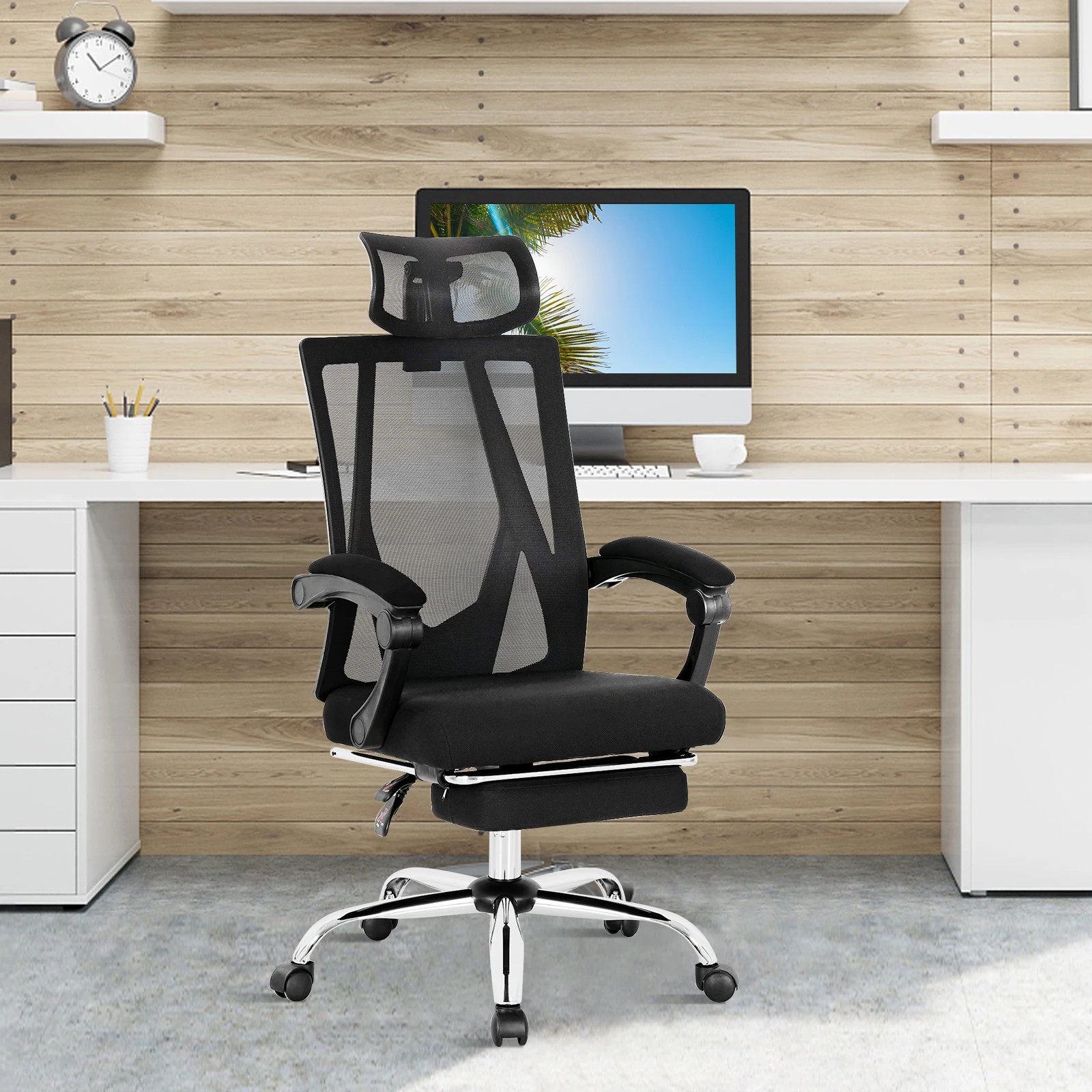3 Costway Office Computer Chair Swivel Executive Chair w/Adjustable Headrest High Back Mesh Desk Chair - Black, 3 of 4