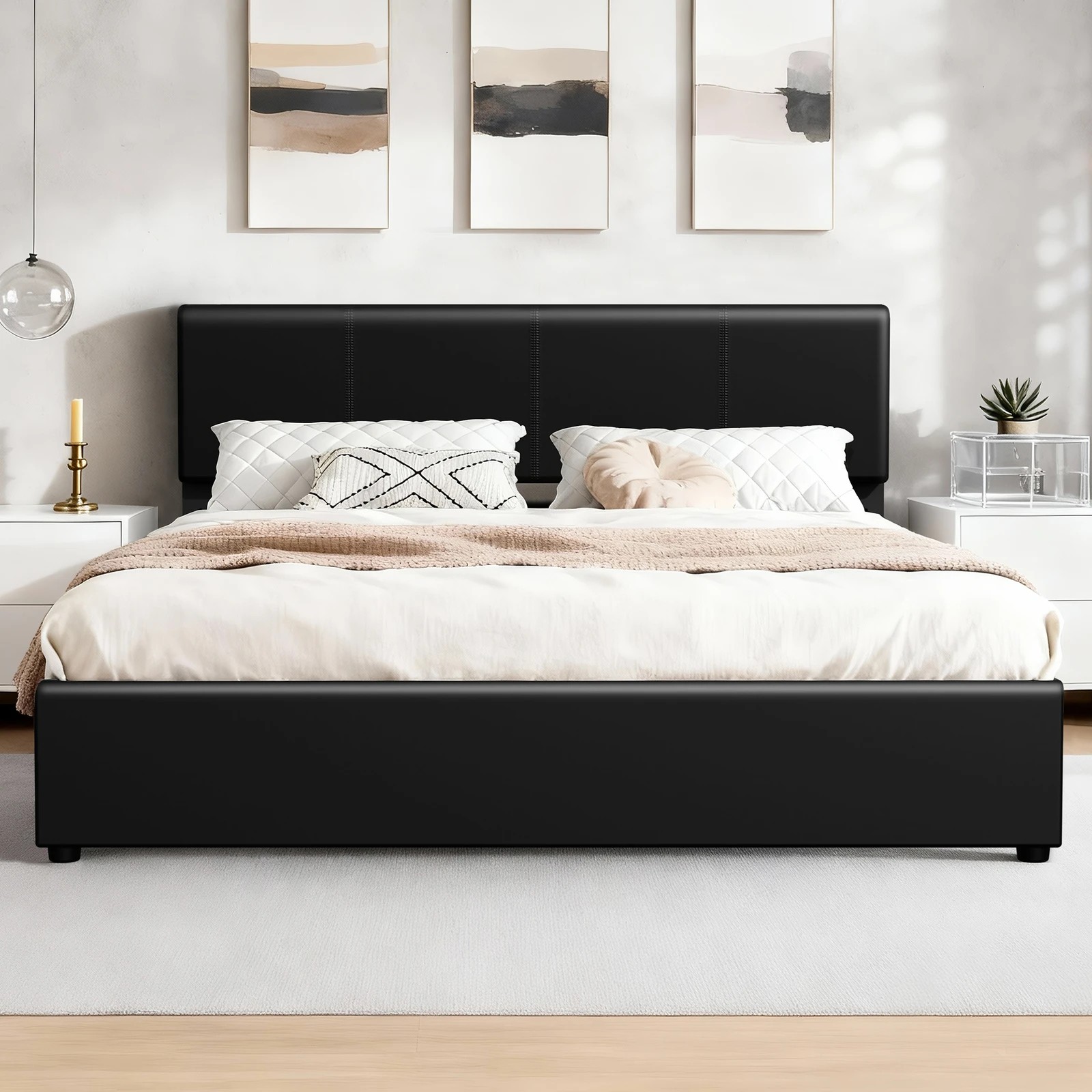 3 Alfordson Bed Frame Queen Gas Lift Storage Adjustable Headboard Luria - Black, 3 of 10