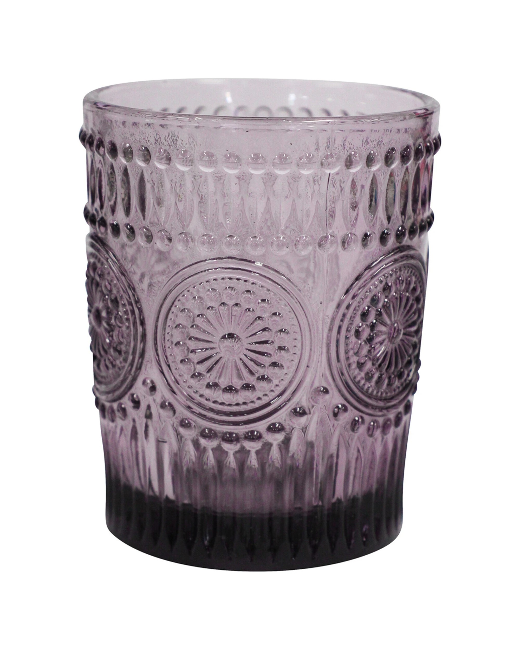 1 LVD Glass Tumbler 10cm Water Juice Drinking Cup Embossed Solid Colour - Purple, 1 of 2