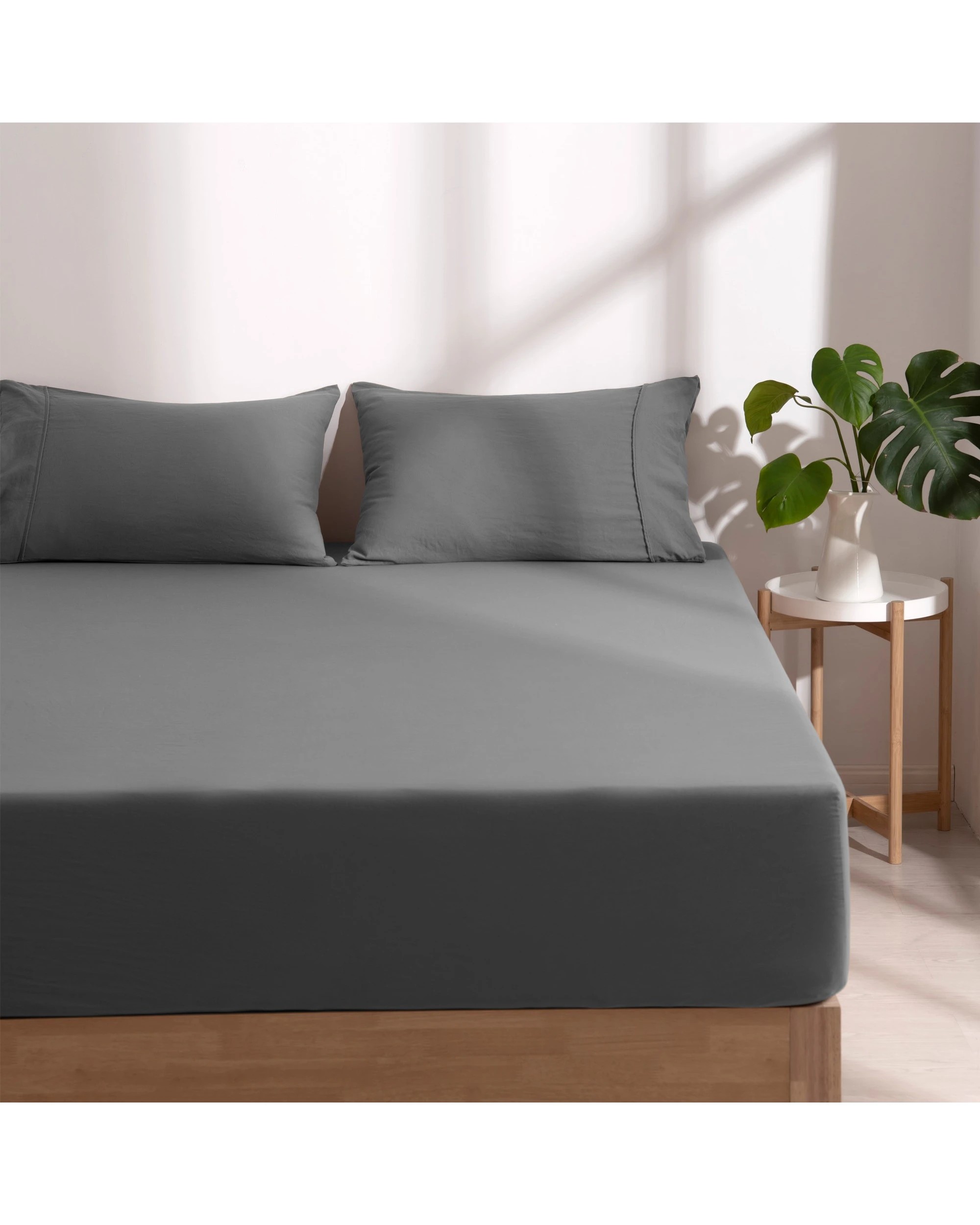 2 Dreamaker Superfine Washed Microfibre Combo Fitted Sheet Set - King Single Bed - Charcoal, 2 of 8