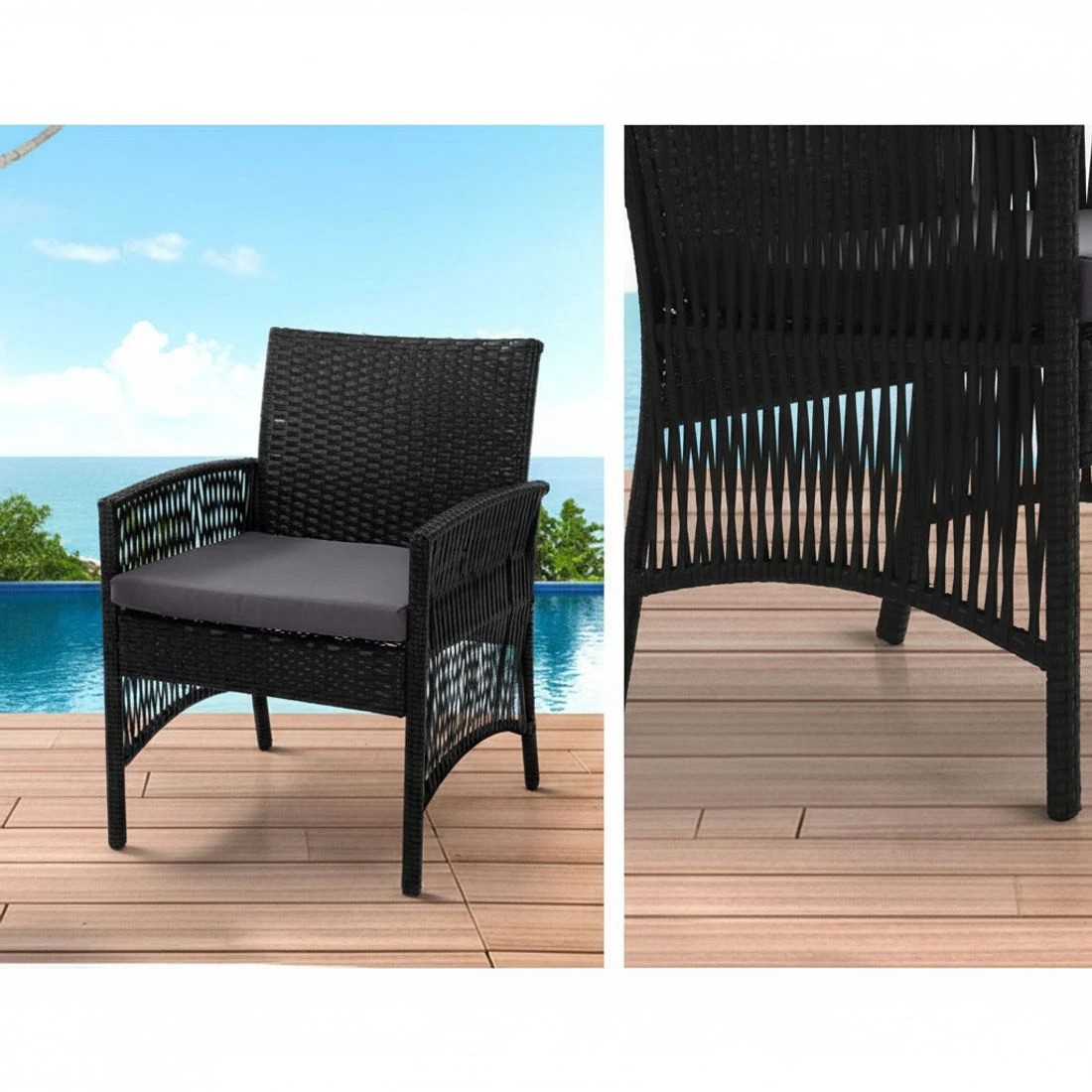 4 Gardeon 4PCS OutdoorSofa Set with Storage Cover Wicker Harp Chair Table - Black, 4 of 5