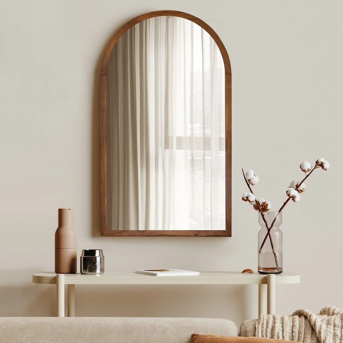 3 Oikiture Arched Wall Mirrors Vanity Home Decor Makeup Mirror 86x50cm - Brown, 3 of 9