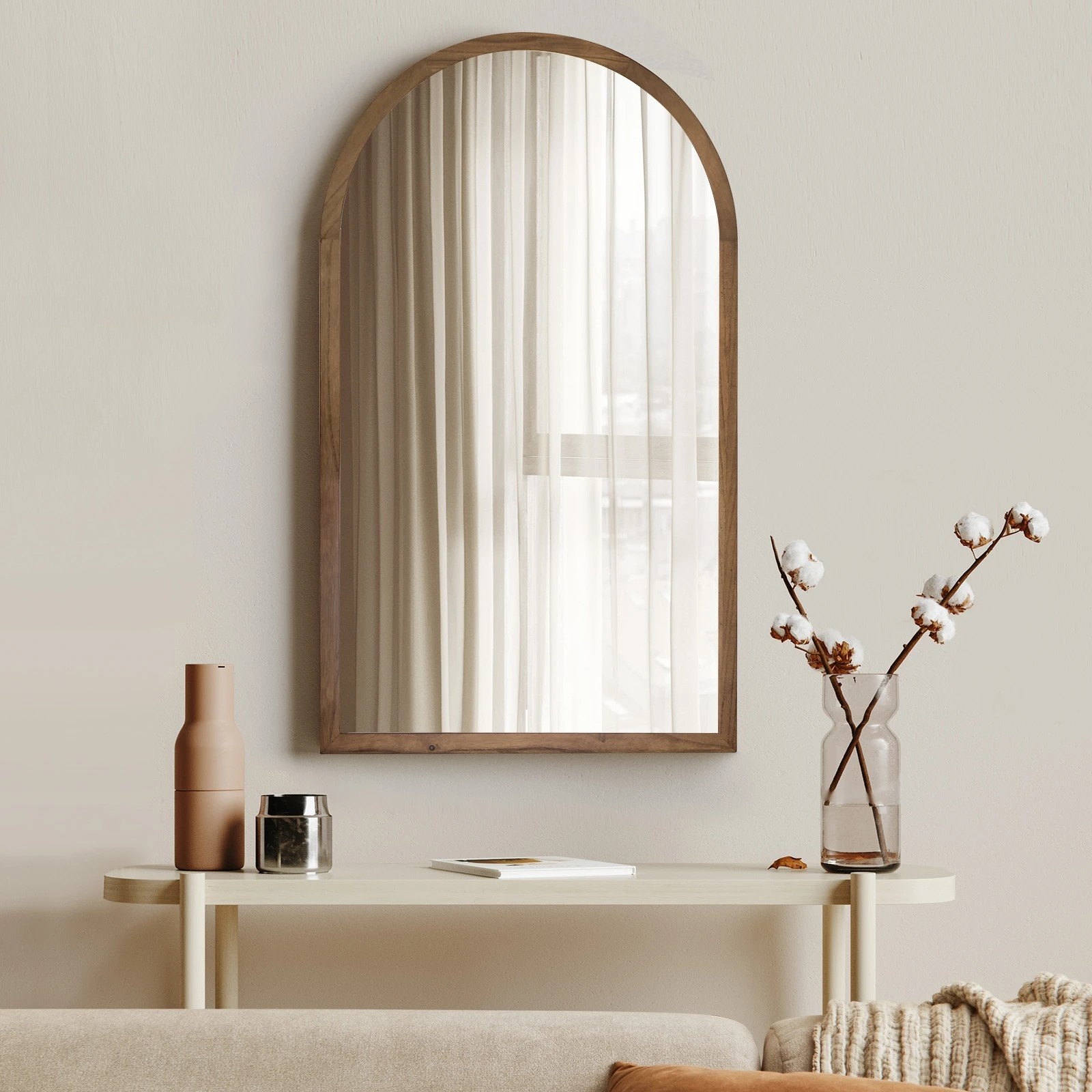 3 Oikiture Arched Wall Mirrors Vanity Home Decor Makeup Mirror 86x50cm - Brown, 3 of 9