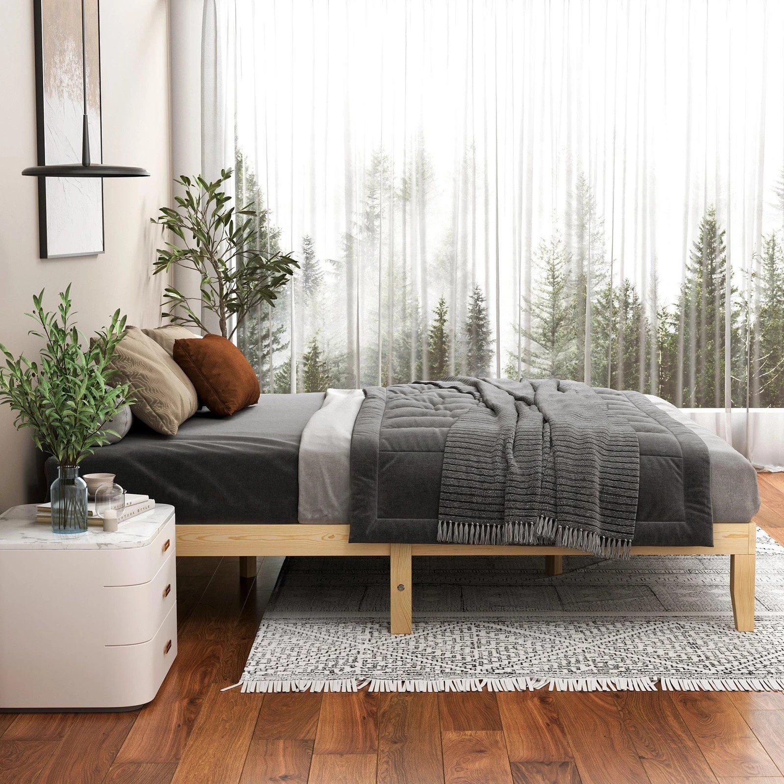 5 Alfordson Bed Frame Wooden Timber Queen Size Mattress Base Platform Pramod - Natural, 5 of 10