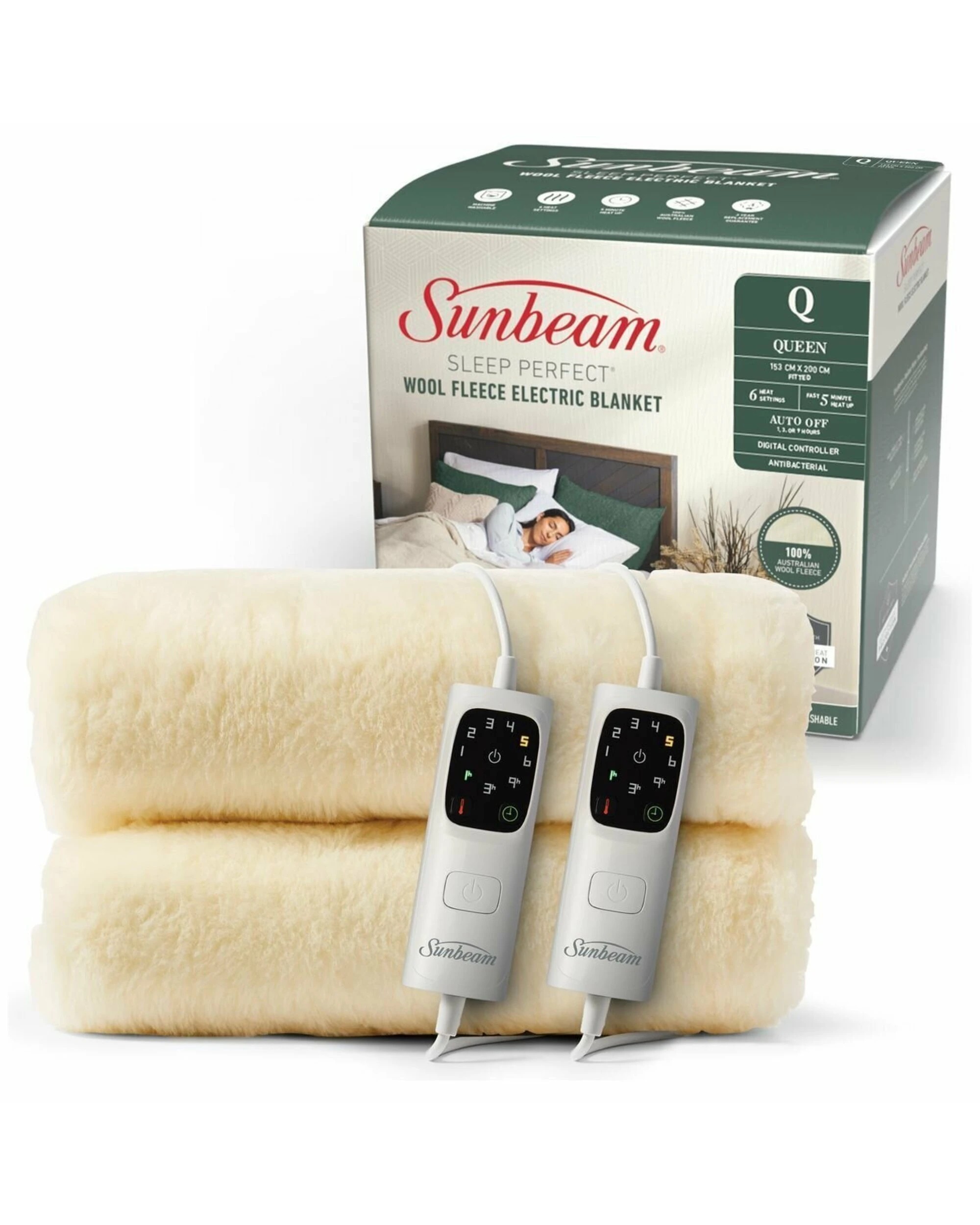 1 Sunbeam Sleep Perfect Wool Fleece Anti-Bacterial Electric Blanket - Queen, 1 of 5