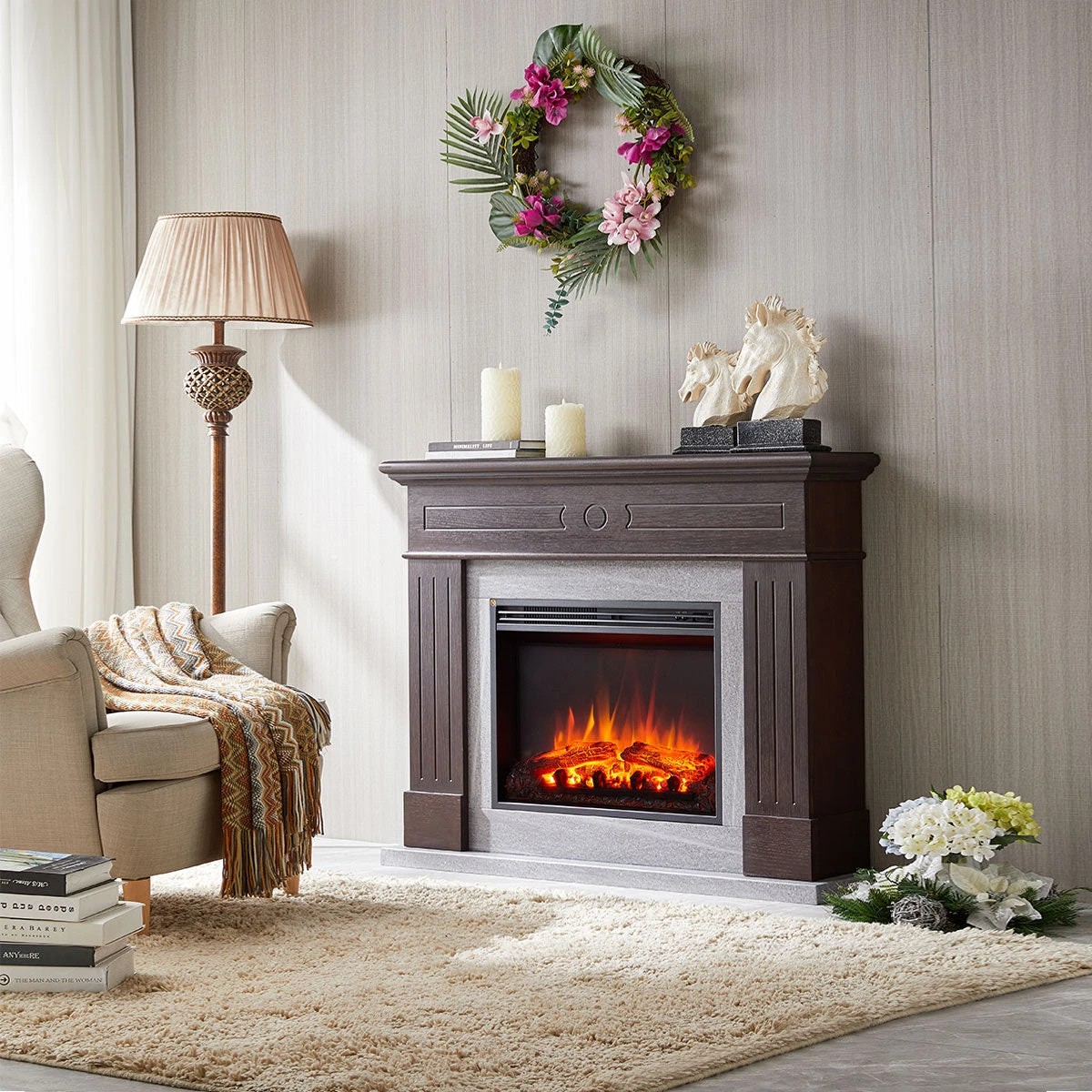 5 Moda Living Aura Electric Fireplace Heater Espresso Oak Mantel Suite - Brown, 5 of 7