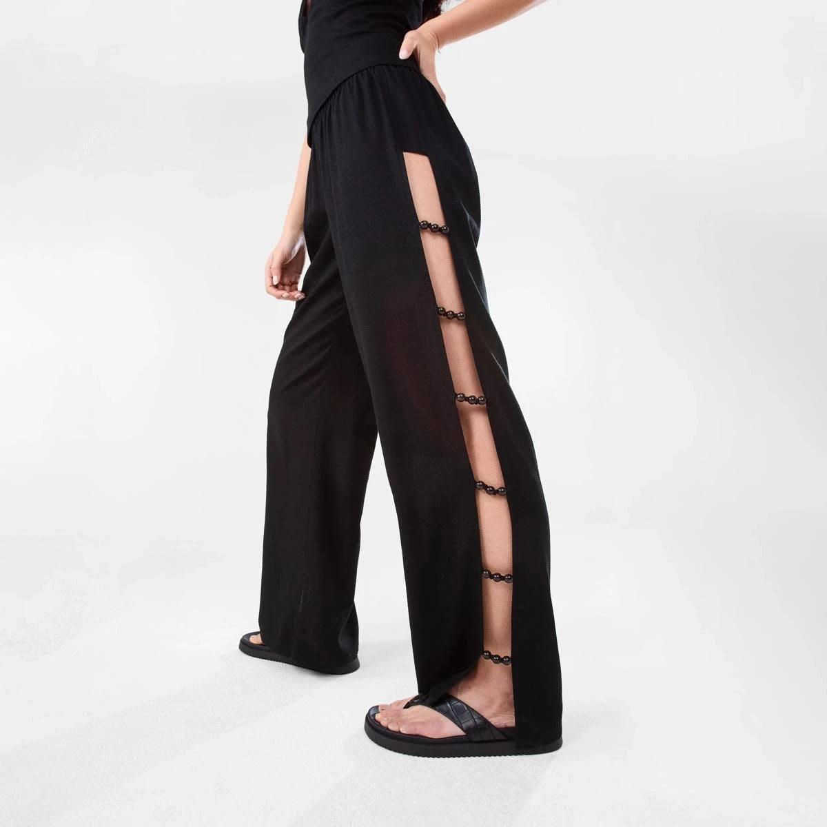1 Linen Blend Beaded Pants Black, 1 of 8