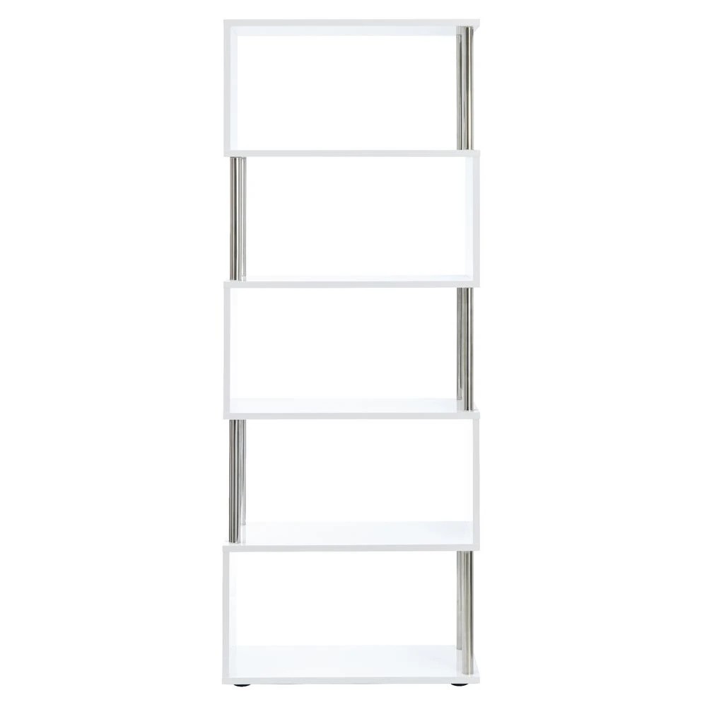 3 Halcyon Chrome and Gloss 5 Shelf Bookcase White Shelves Home Office Storage, 3 of 5