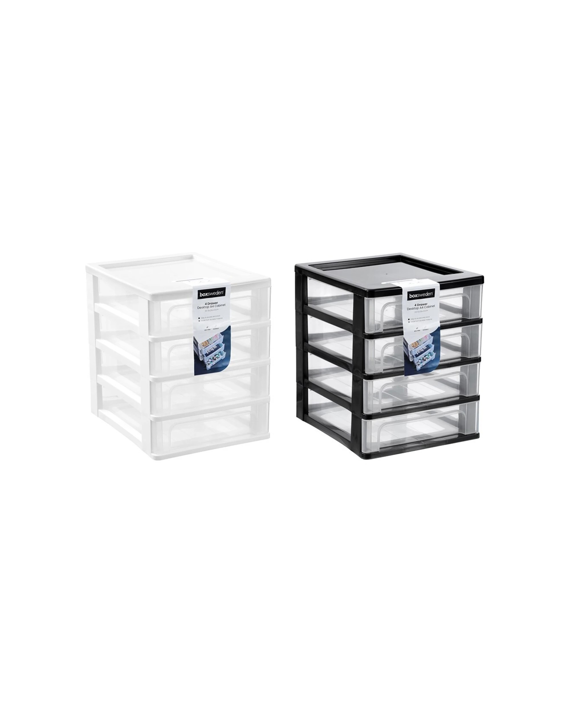 2 Boxsweden A4 Desktop 4-drawer Unit 33.5x26cm Storage Organiser Bpa-safe Plastic
 - White, 2 of 9