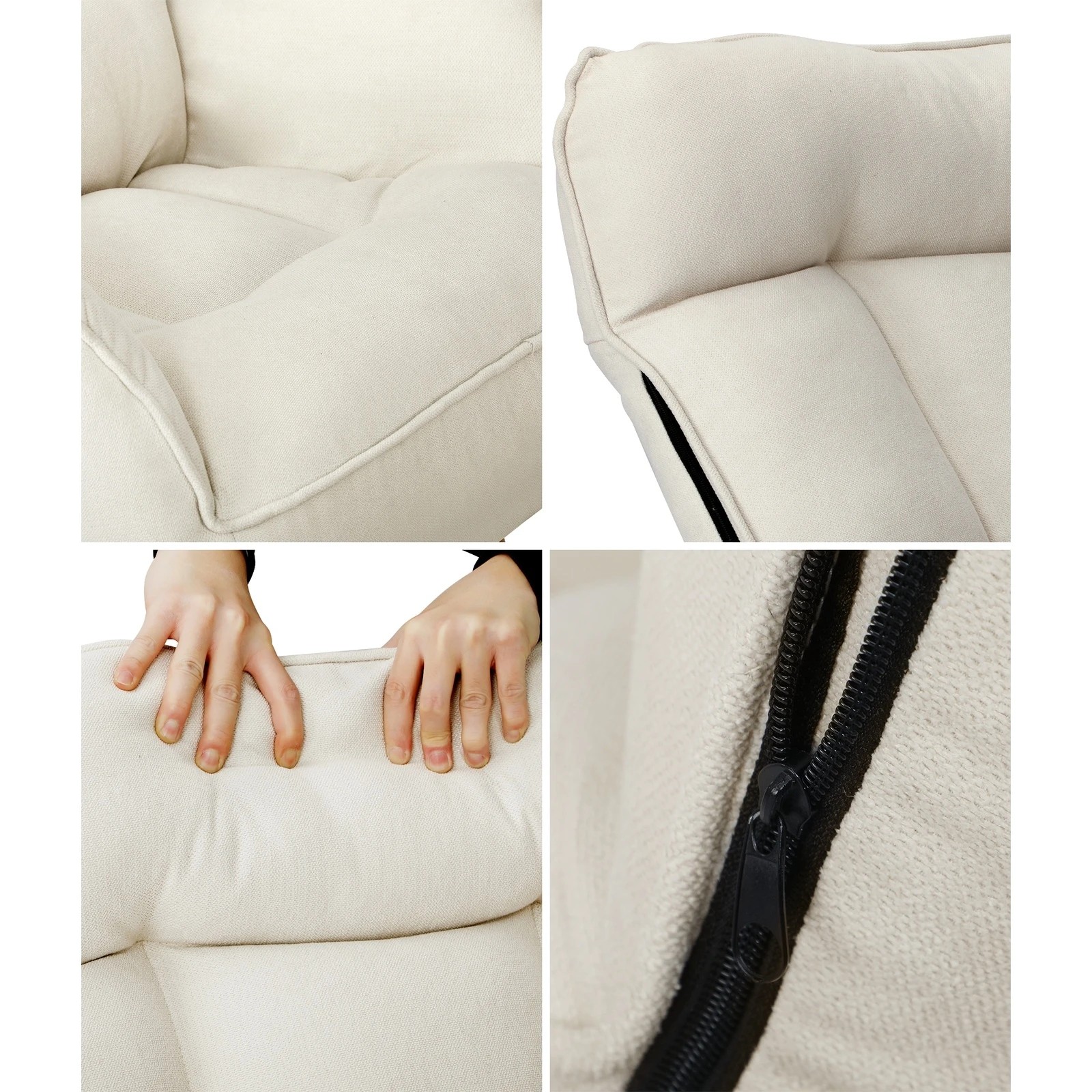 7 Oikiture 2x 360 Swivel Recliner Armchair Lounge Ottoman Chair With Stool - Beige, 7 of 10