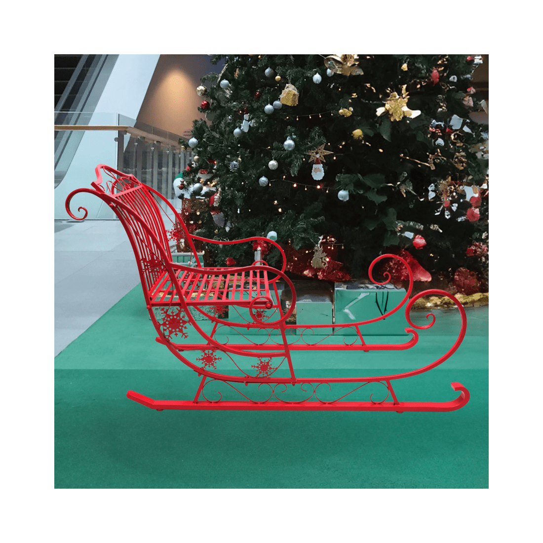 6 Christabelle Christmas Sleigh With Red Finish- Metal 150cm, 6 of 6
